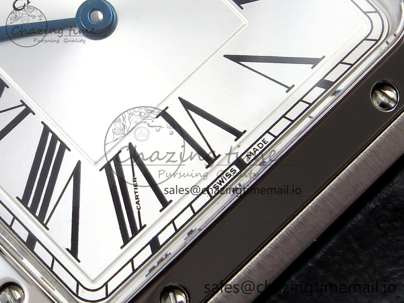 Santos Dumont 31.4mm SS AF 1:1 Best Edition Silver Dial on Gray Croco Strap A157