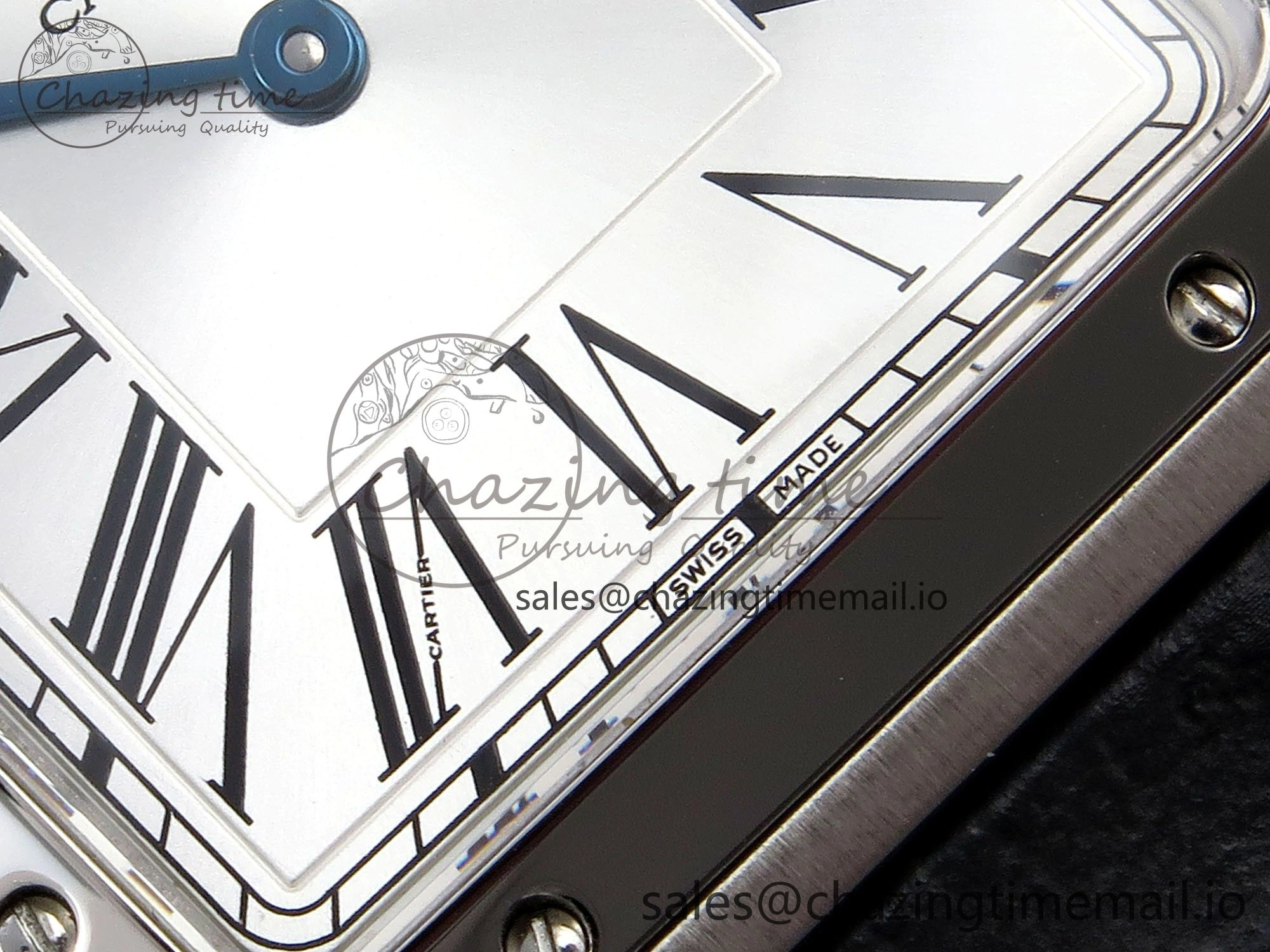 Santos Dumont 31.4mm SS AF 1:1 Best Edition Silver Dial on Gray Croco Strap A157