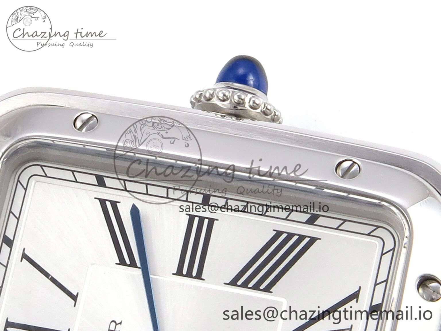 Santos Dumont 31.4mm SS AF 1:1 Best Edition Silver Dial on Gray Croco Strap A157