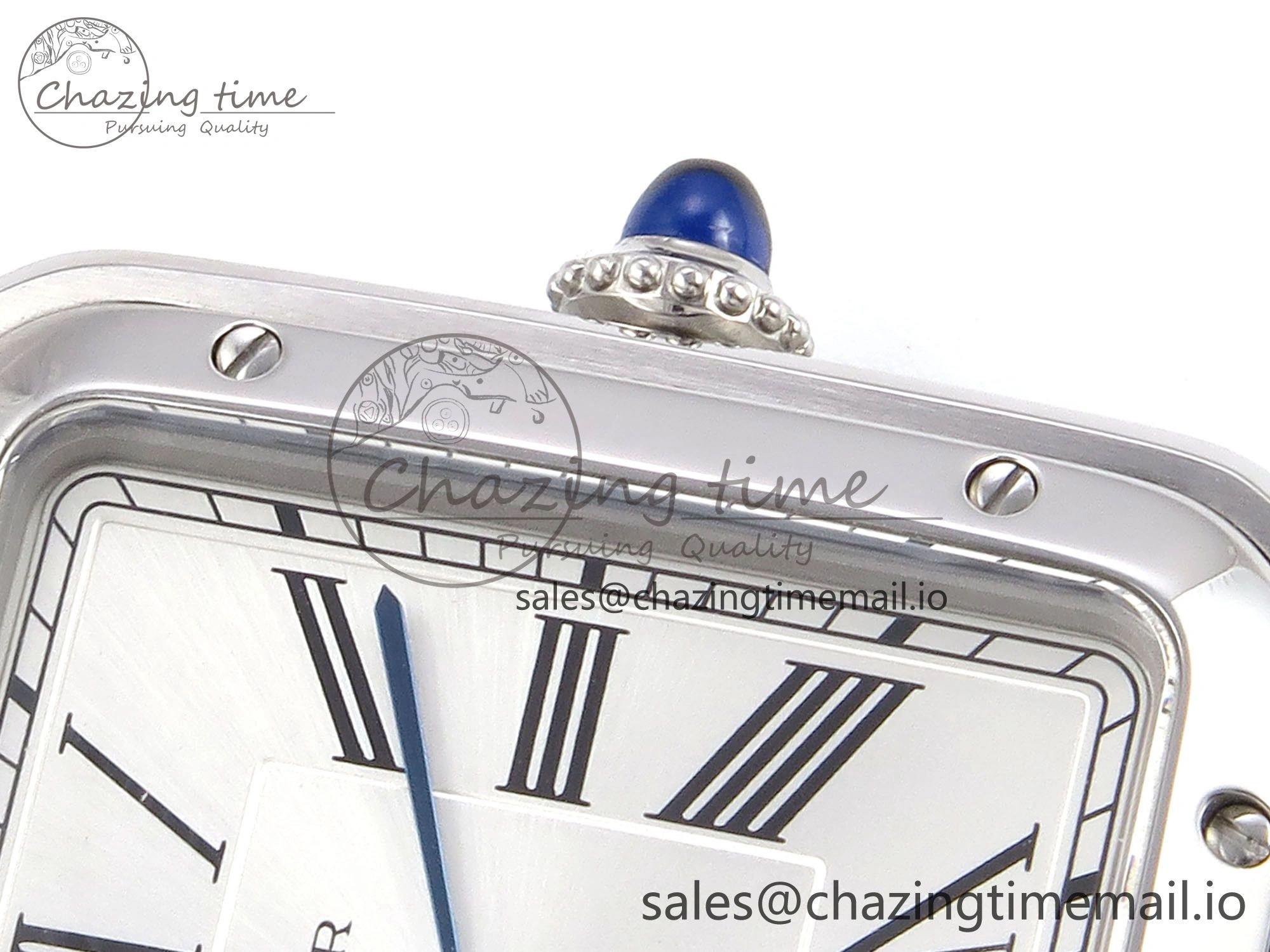 Santos Dumont 31.4mm SS AF 1:1 Best Edition Silver Dial on Gray Croco Strap A157
