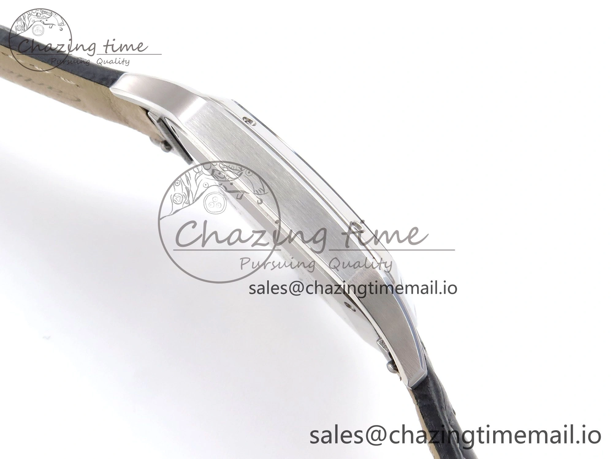 Santos Dumont 31.4mm SS AF 1:1 Best Edition Silver Dial on Gray Croco Strap A157