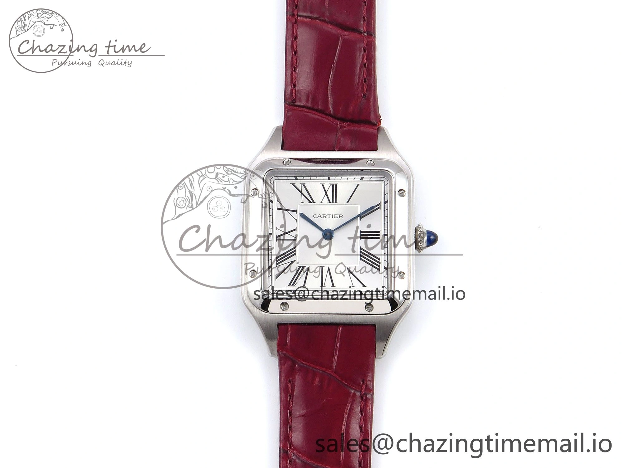 Santos Dumont 31.4mm SS AF 1:1 Best Edition Silver Dial on Red Croco Strap A157