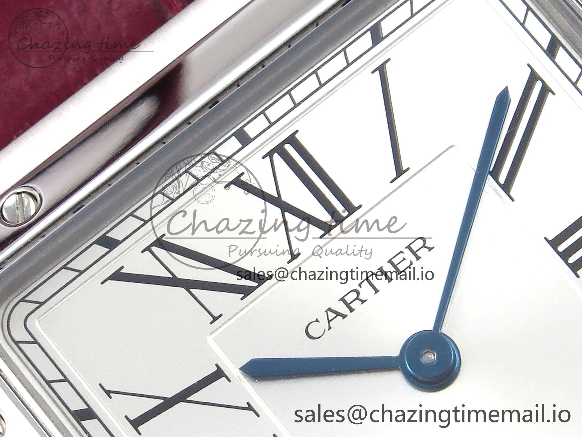 Santos Dumont 31.4mm SS AF 1:1 Best Edition Silver Dial on Red Croco Strap A157