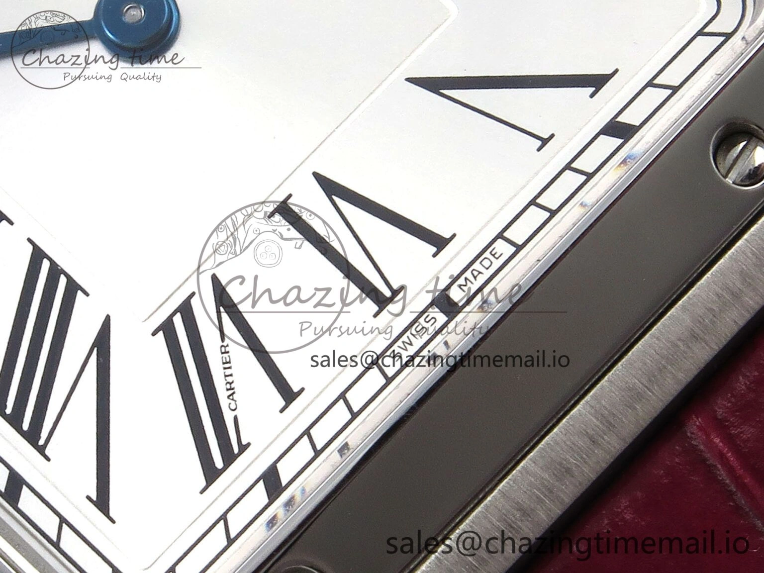 Santos Dumont 31.4mm SS AF 1:1 Best Edition Silver Dial on Red Croco Strap A157
