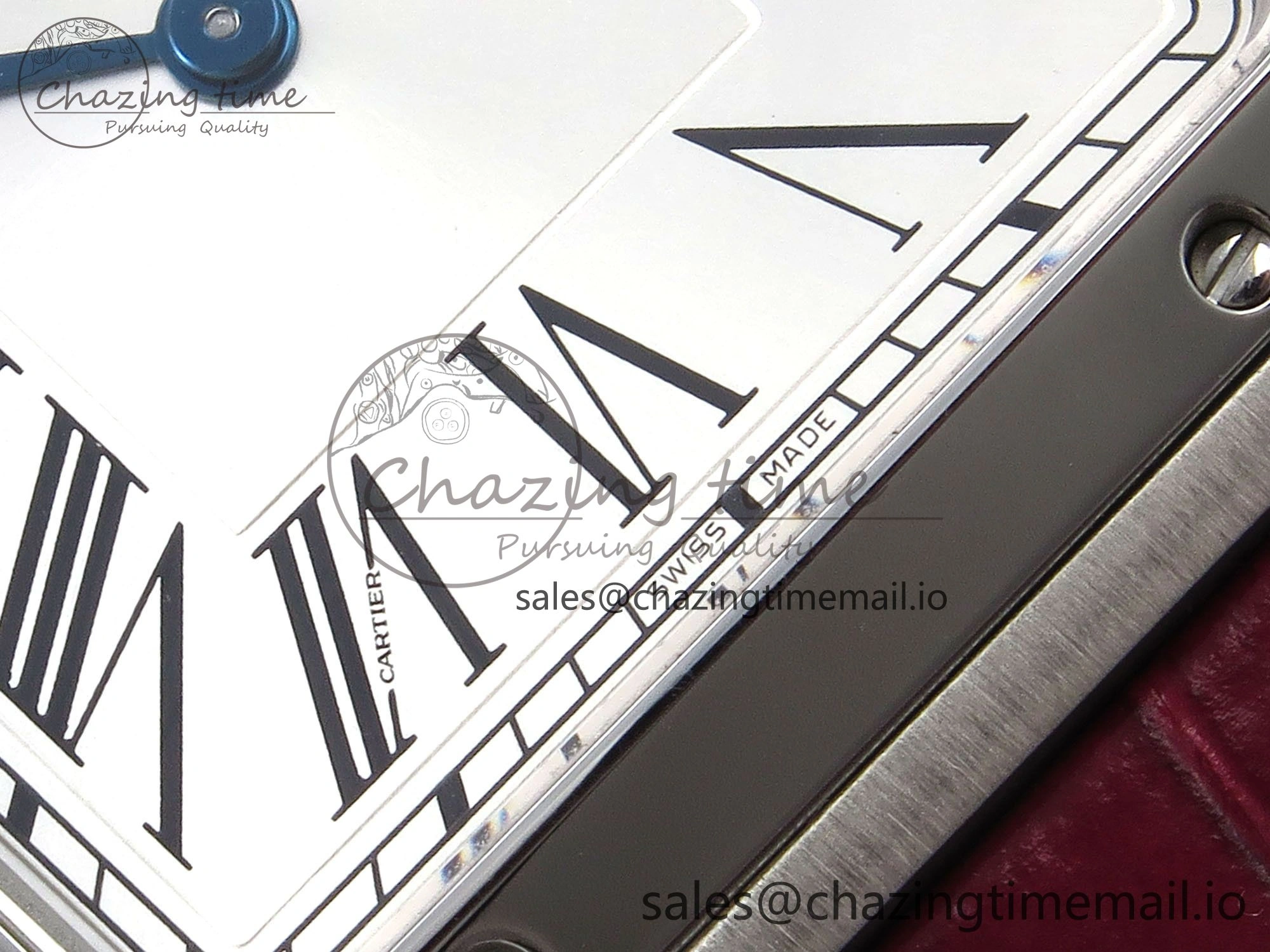 Santos Dumont 31.4mm SS AF 1:1 Best Edition Silver Dial on Red Croco Strap A157