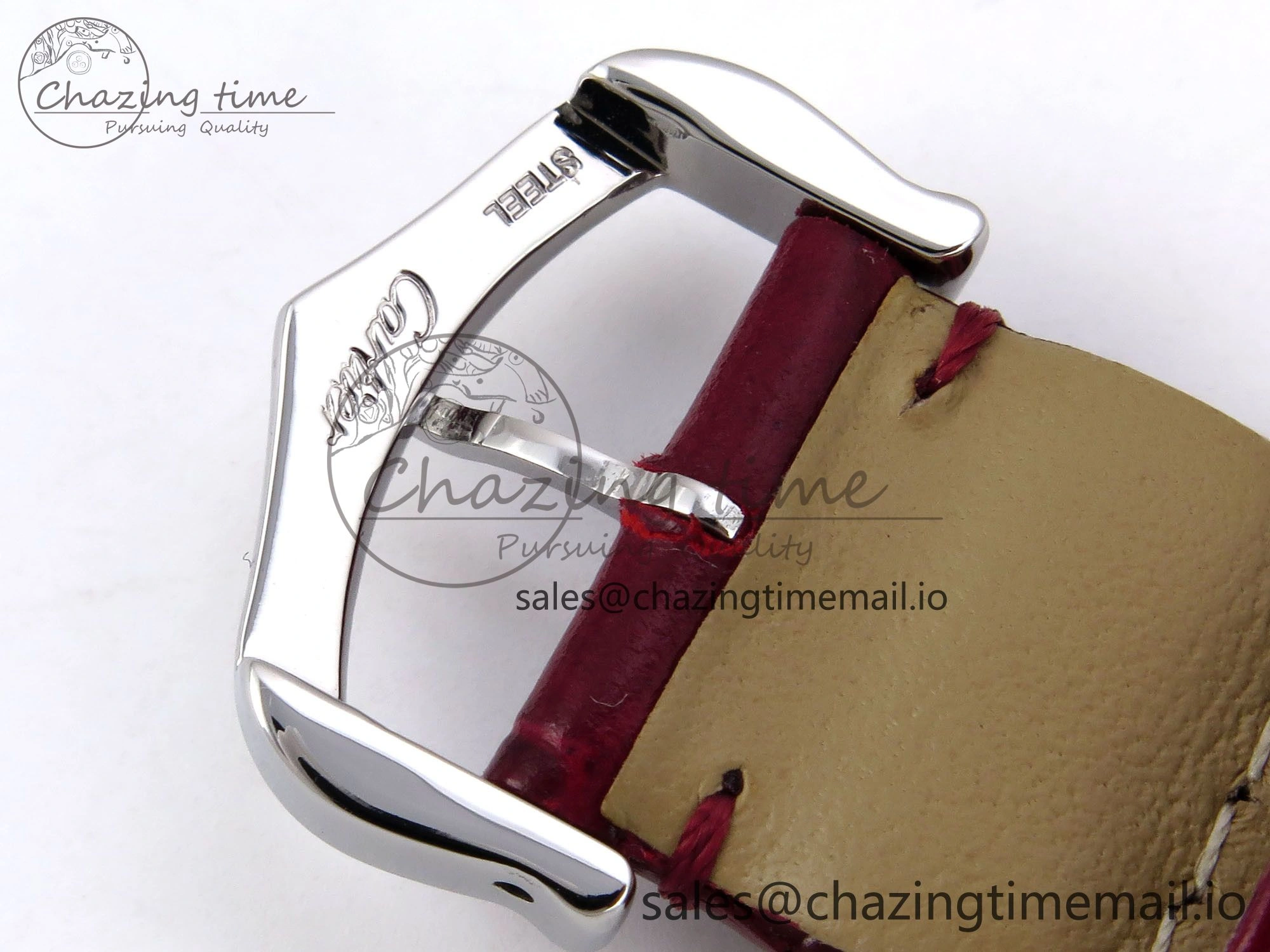 Santos Dumont 31.4mm SS AF 1:1 Best Edition Silver Dial on Red Croco Strap A157