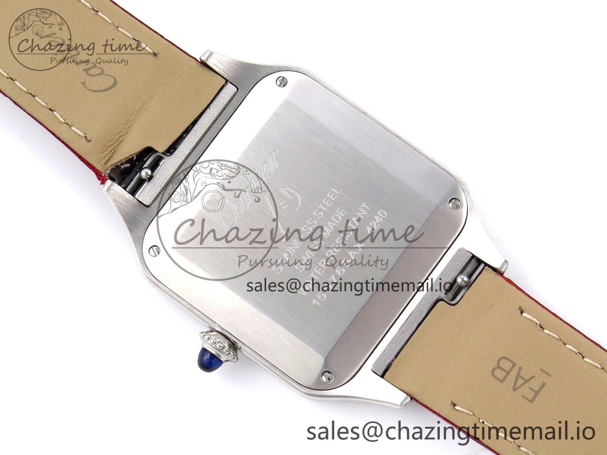 Santos Dumont 31.4mm SS AF 1:1 Best Edition Silver Dial on Red Croco Strap A157