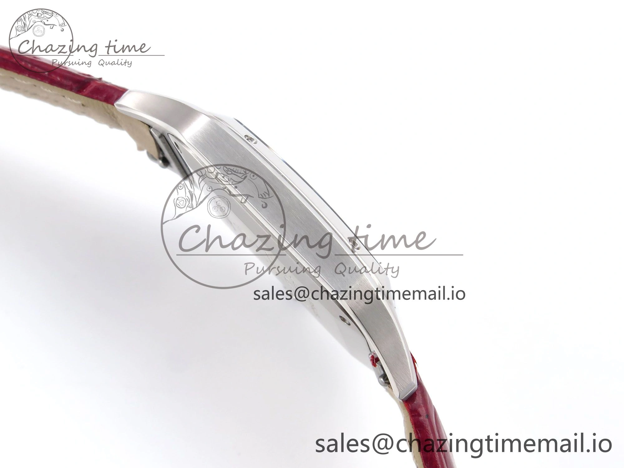 Santos Dumont 31.4mm SS AF 1:1 Best Edition Silver Dial on Red Croco Strap A157