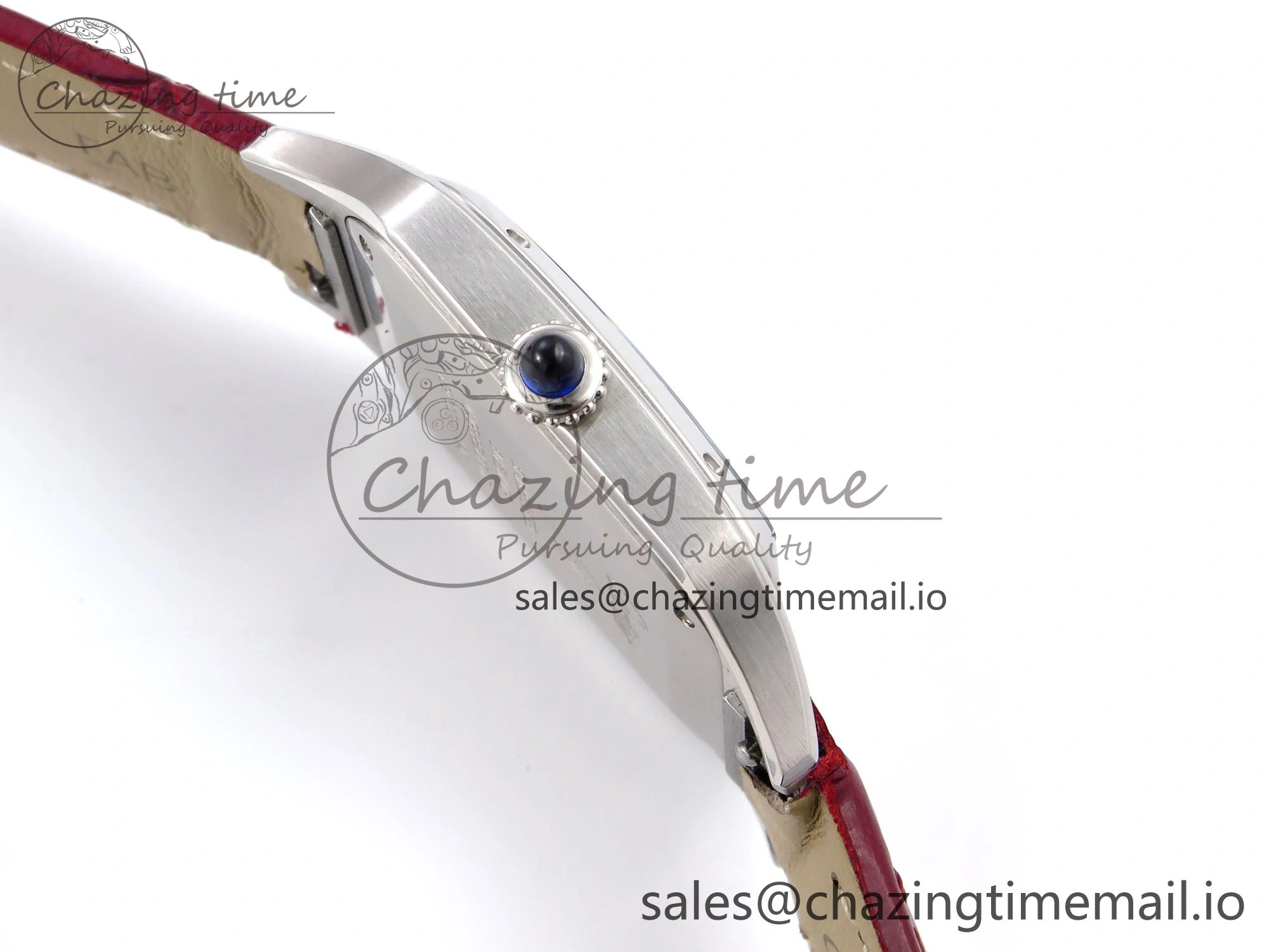 Santos Dumont 31.4mm SS AF 1:1 Best Edition Silver Dial on Red Croco Strap A157