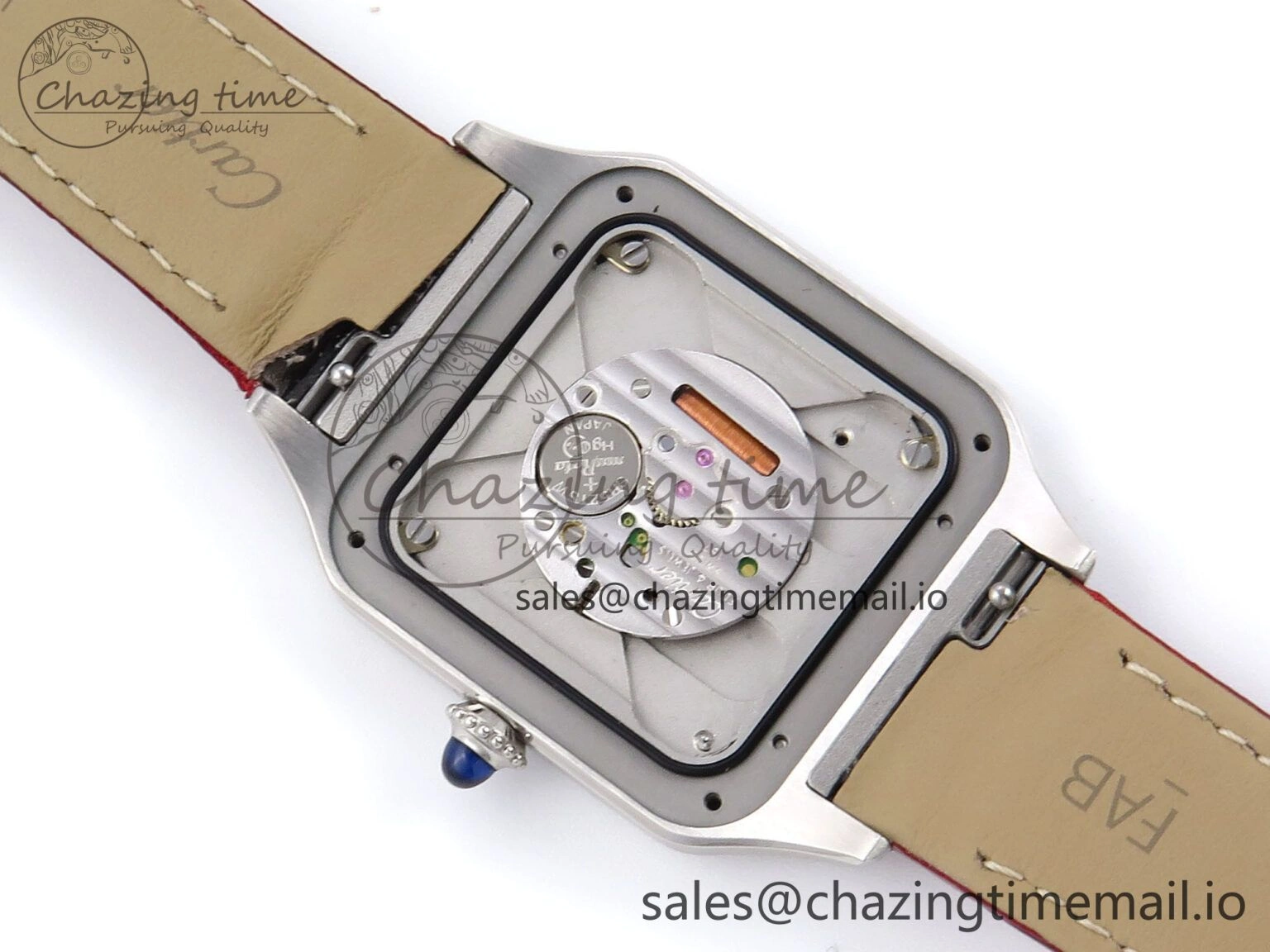 Santos Dumont 31.4mm SS AF 1:1 Best Edition Silver Dial on Red Croco Strap A157