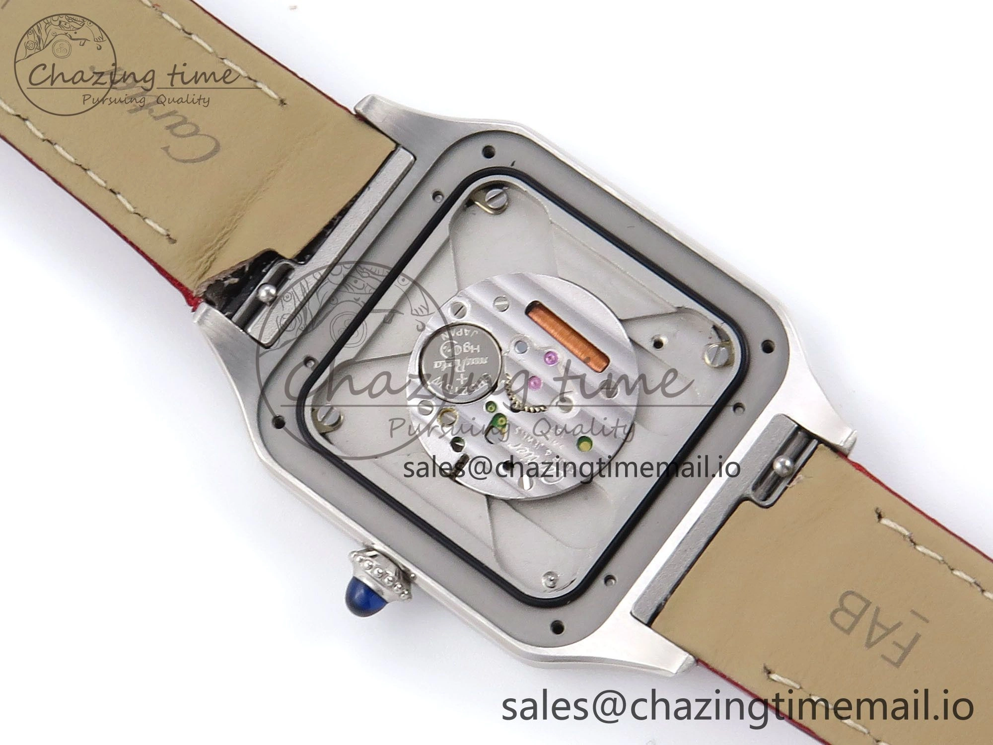 Santos Dumont 31.4mm SS AF 1:1 Best Edition Silver Dial on Red Croco Strap A157