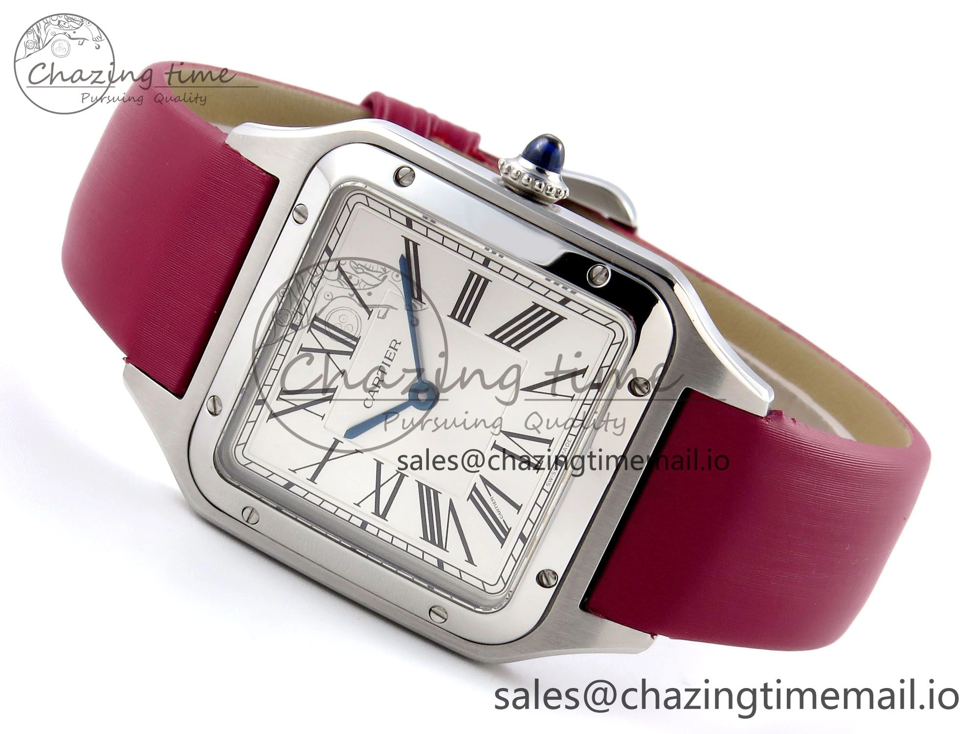 Santos Dumont 31.4mm SS AF 1:1 Best Edition Silver Dial on Red Fabric Strap A157