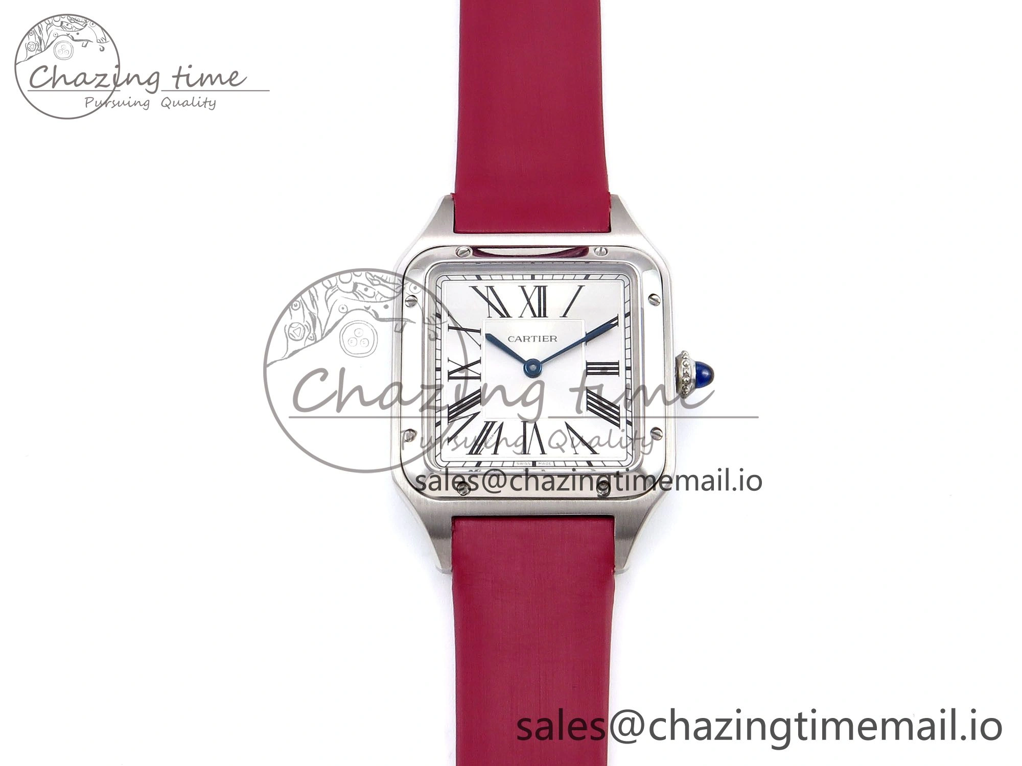 Santos Dumont 31.4mm SS AF 1:1 Best Edition Silver Dial on Red Fabric Strap A157