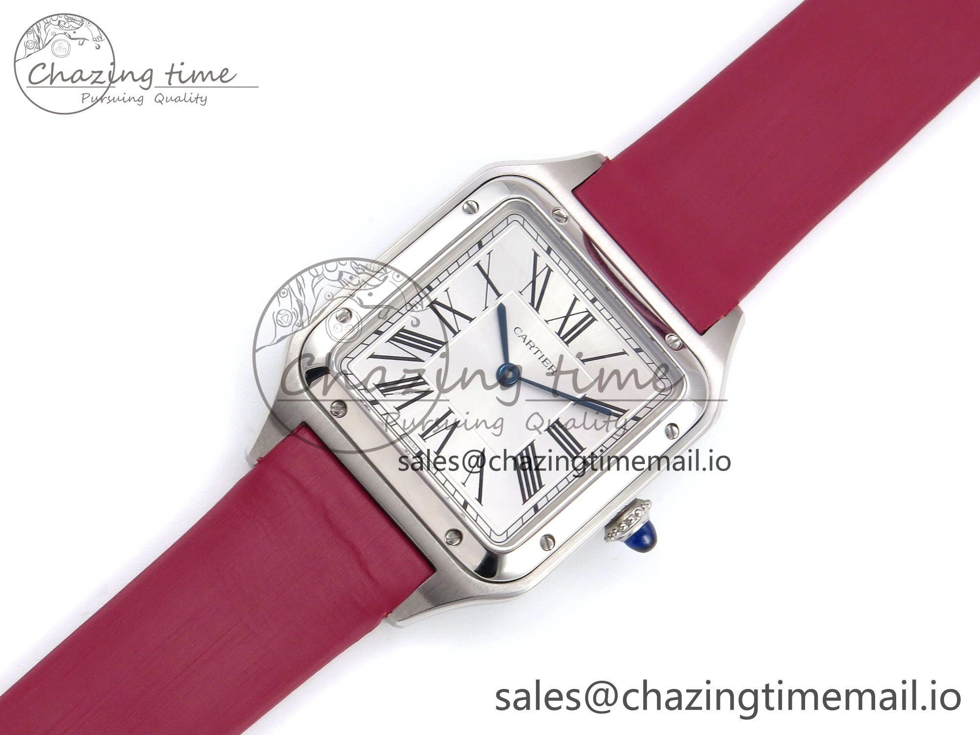 Santos Dumont 31.4mm SS AF 1:1 Best Edition Silver Dial on Red Fabric Strap A157