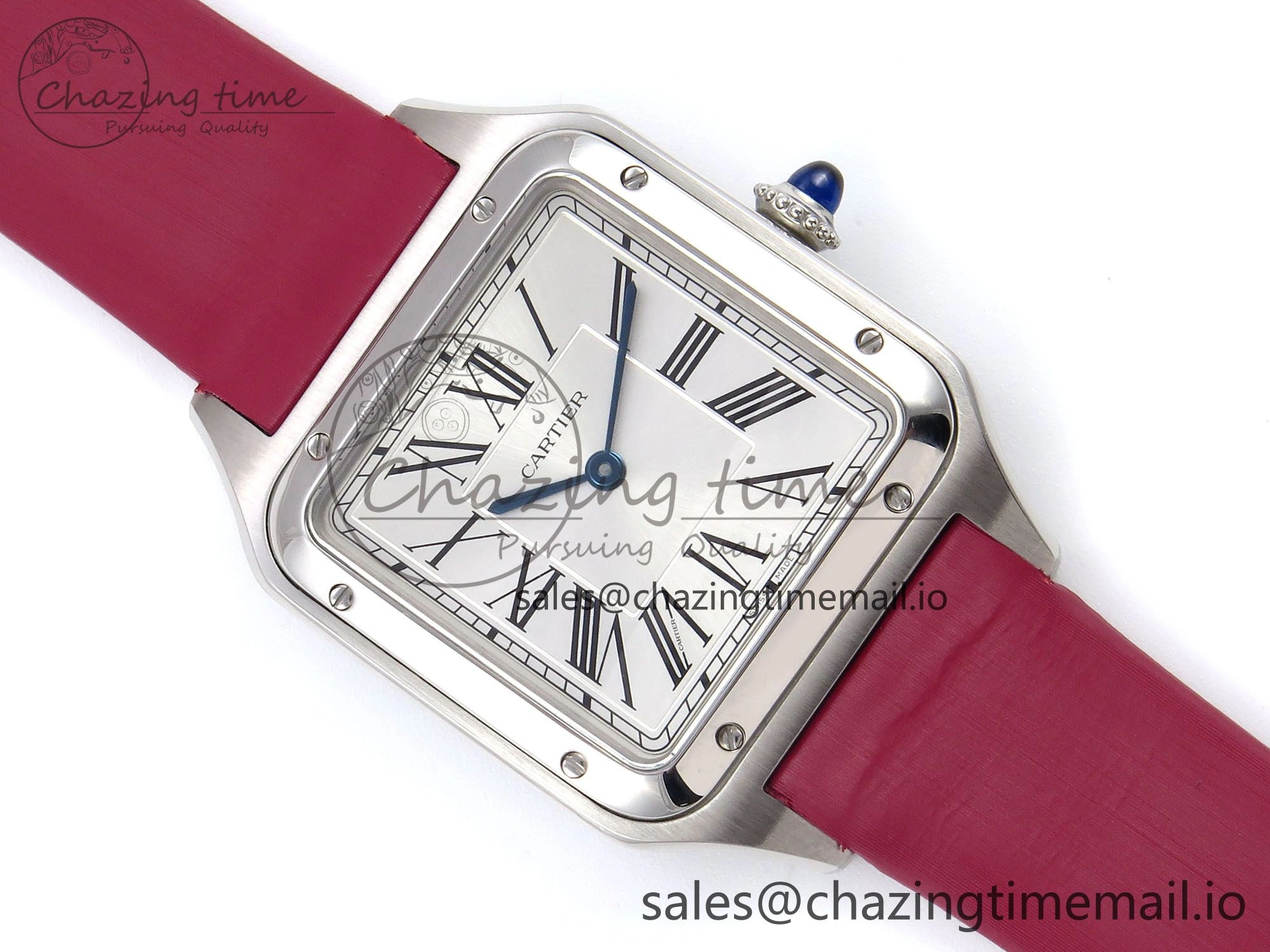 Santos Dumont 31.4mm SS AF 1:1 Best Edition Silver Dial on Red Fabric Strap A157