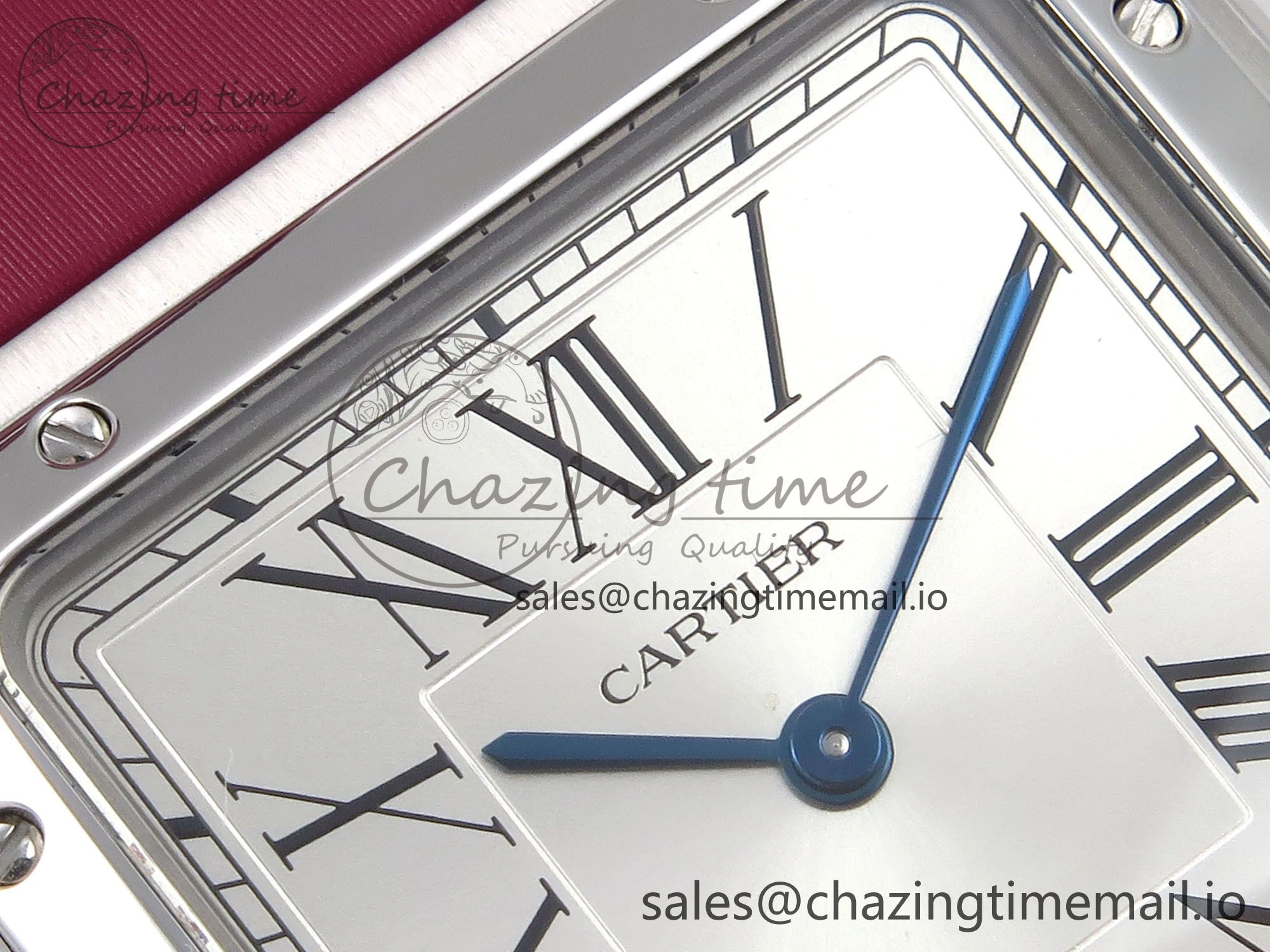 Santos Dumont 31.4mm SS AF 1:1 Best Edition Silver Dial on Red Fabric Strap A157