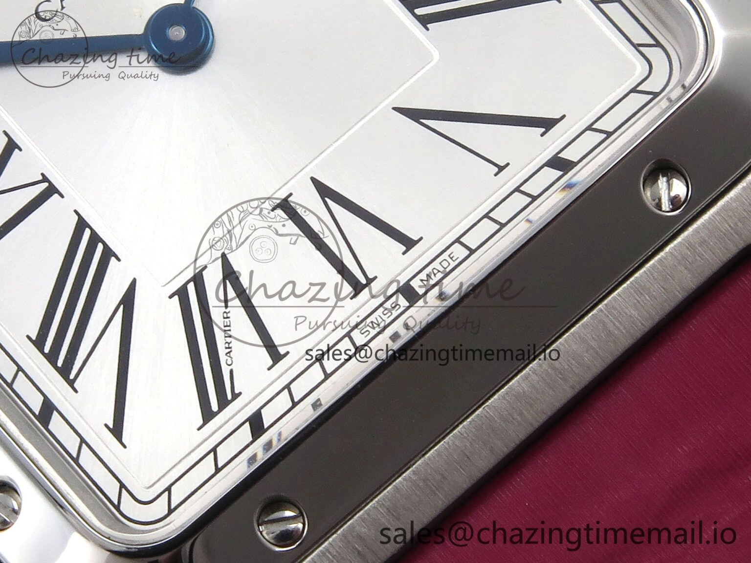 Santos Dumont 31.4mm SS AF 1:1 Best Edition Silver Dial on Red Fabric Strap A157