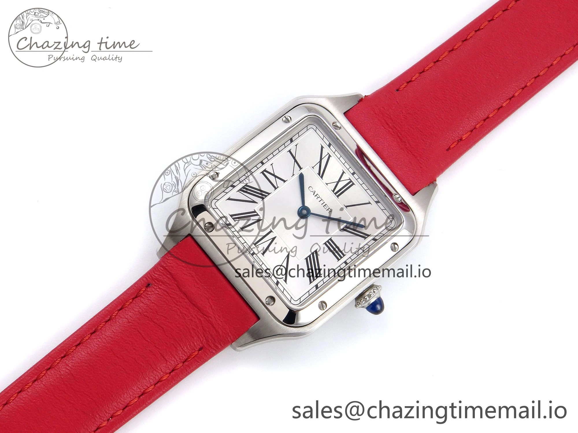 Santos Dumont 31.4mm SS AF 1:1 Best Edition Silver Dial on Red Leather Strap A157