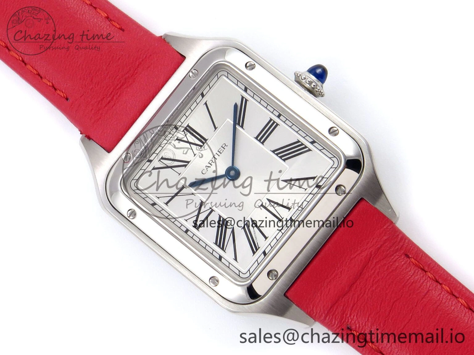 Santos Dumont 31.4mm SS AF 1:1 Best Edition Silver Dial on Red Leather Strap A157