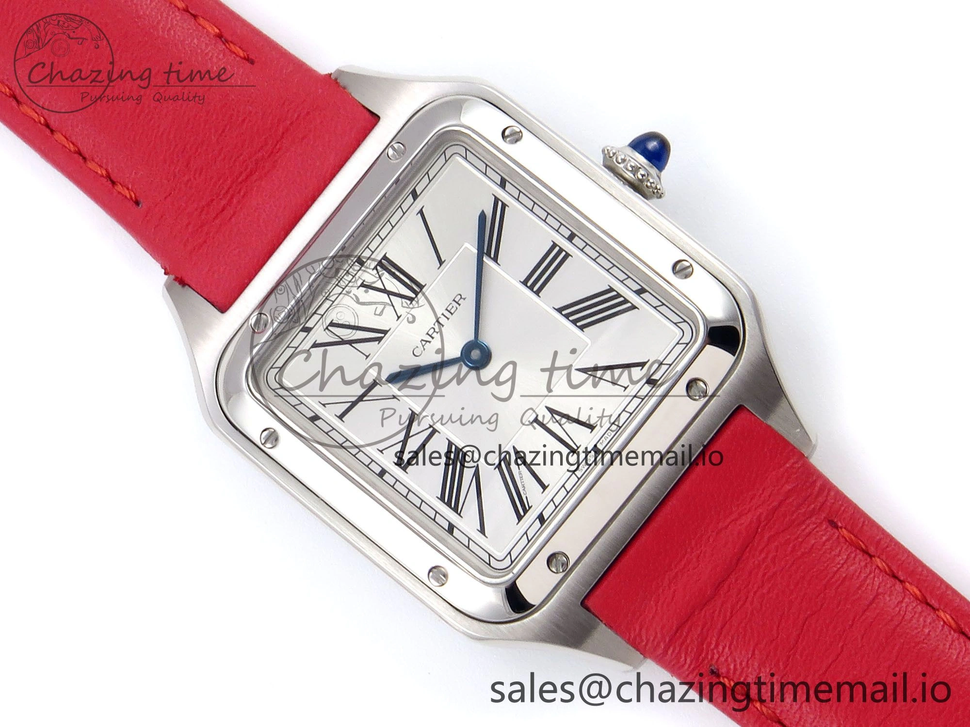 Santos Dumont 31.4mm SS AF 1:1 Best Edition Silver Dial on Red Leather Strap A157