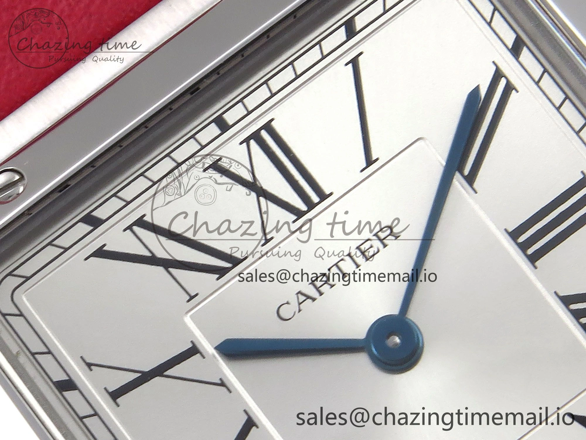Santos Dumont 31.4mm SS AF 1:1 Best Edition Silver Dial on Red Leather Strap A157