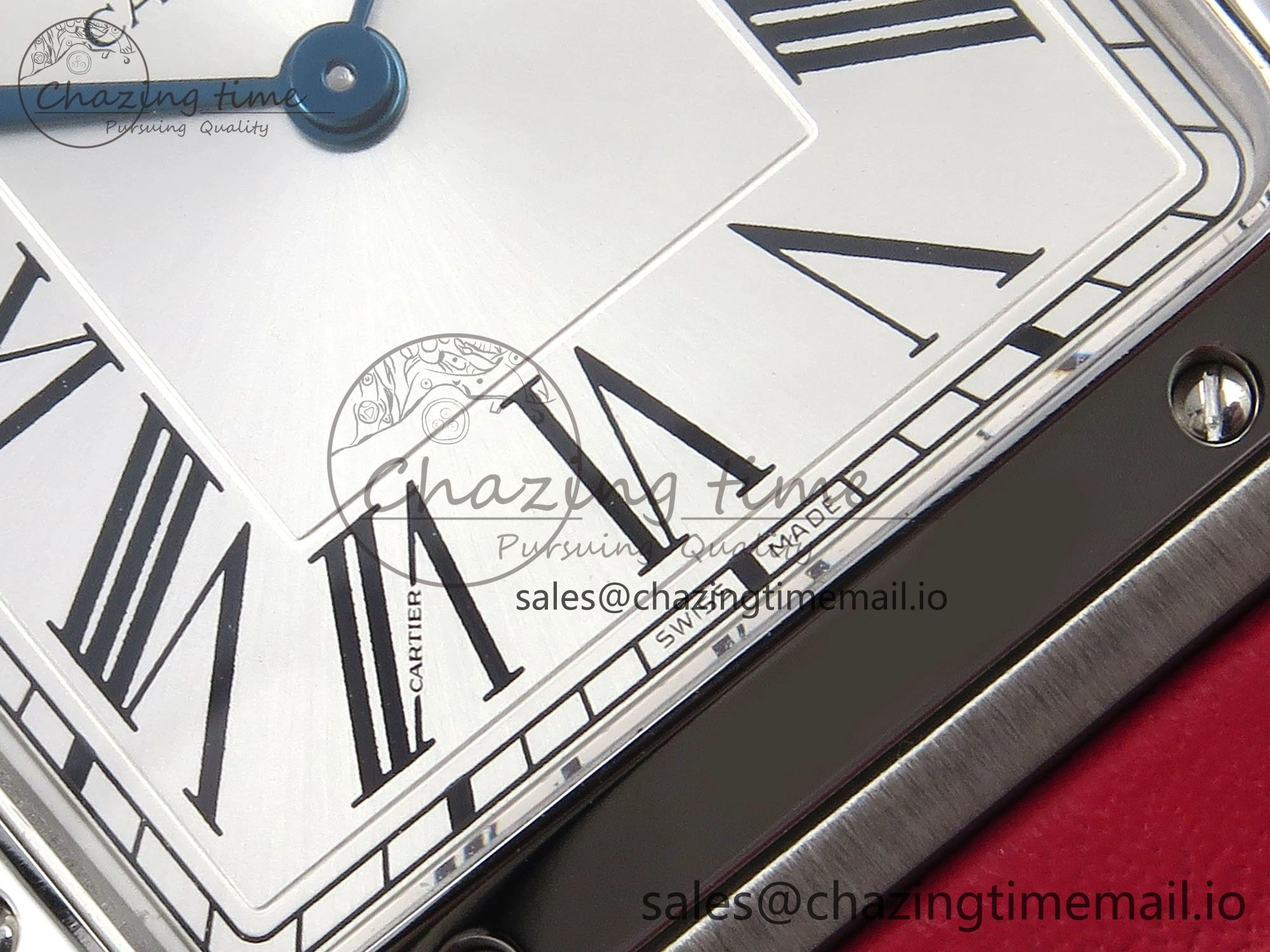 Santos Dumont 31.4mm SS AF 1:1 Best Edition Silver Dial on Red Leather Strap A157