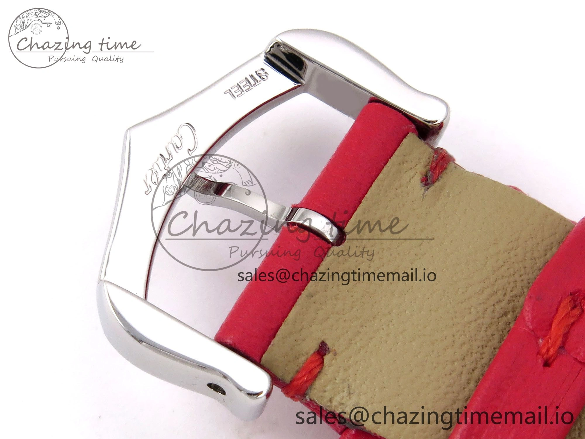 Santos Dumont 31.4mm SS AF 1:1 Best Edition Silver Dial on Red Leather Strap A157