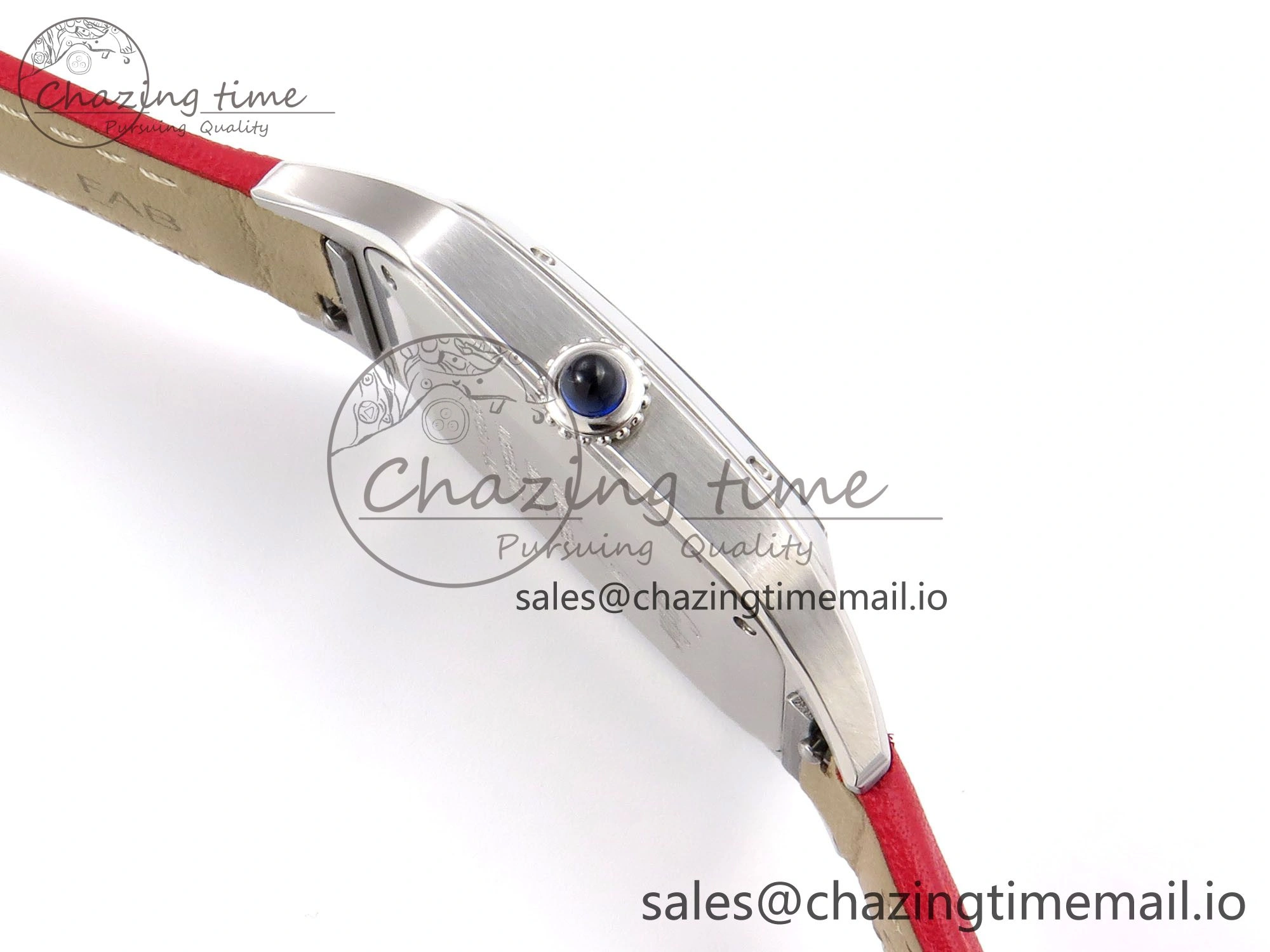 Santos Dumont 31.4mm SS AF 1:1 Best Edition Silver Dial on Red Leather Strap A157