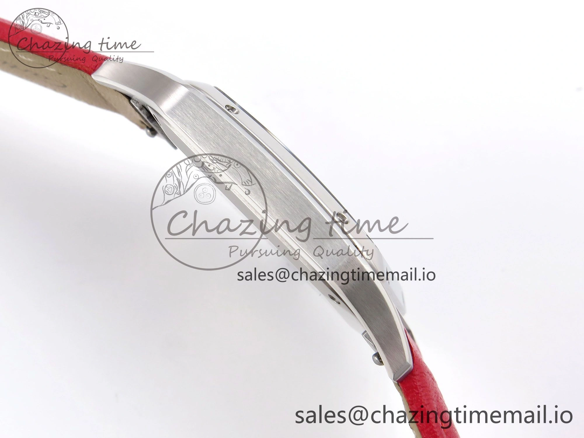 Santos Dumont 31.4mm SS AF 1:1 Best Edition Silver Dial on Red Leather Strap A157