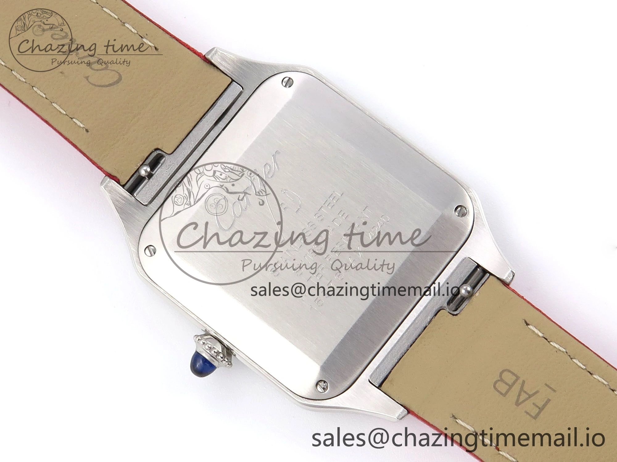 Santos Dumont 31.4mm SS AF 1:1 Best Edition Silver Dial on Red Leather Strap A157
