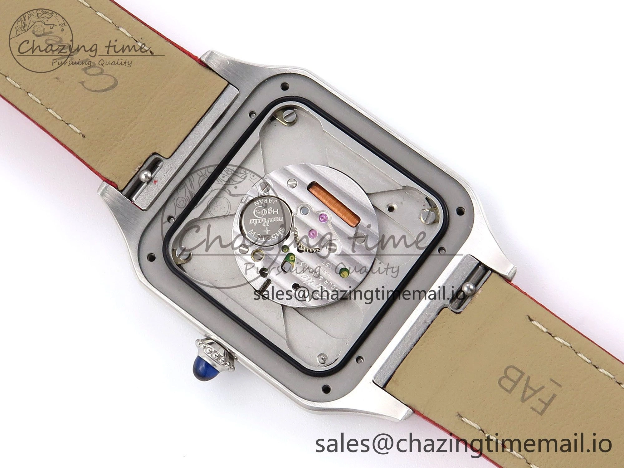 Santos Dumont 31.4mm SS AF 1:1 Best Edition Silver Dial on Red Leather Strap A157
