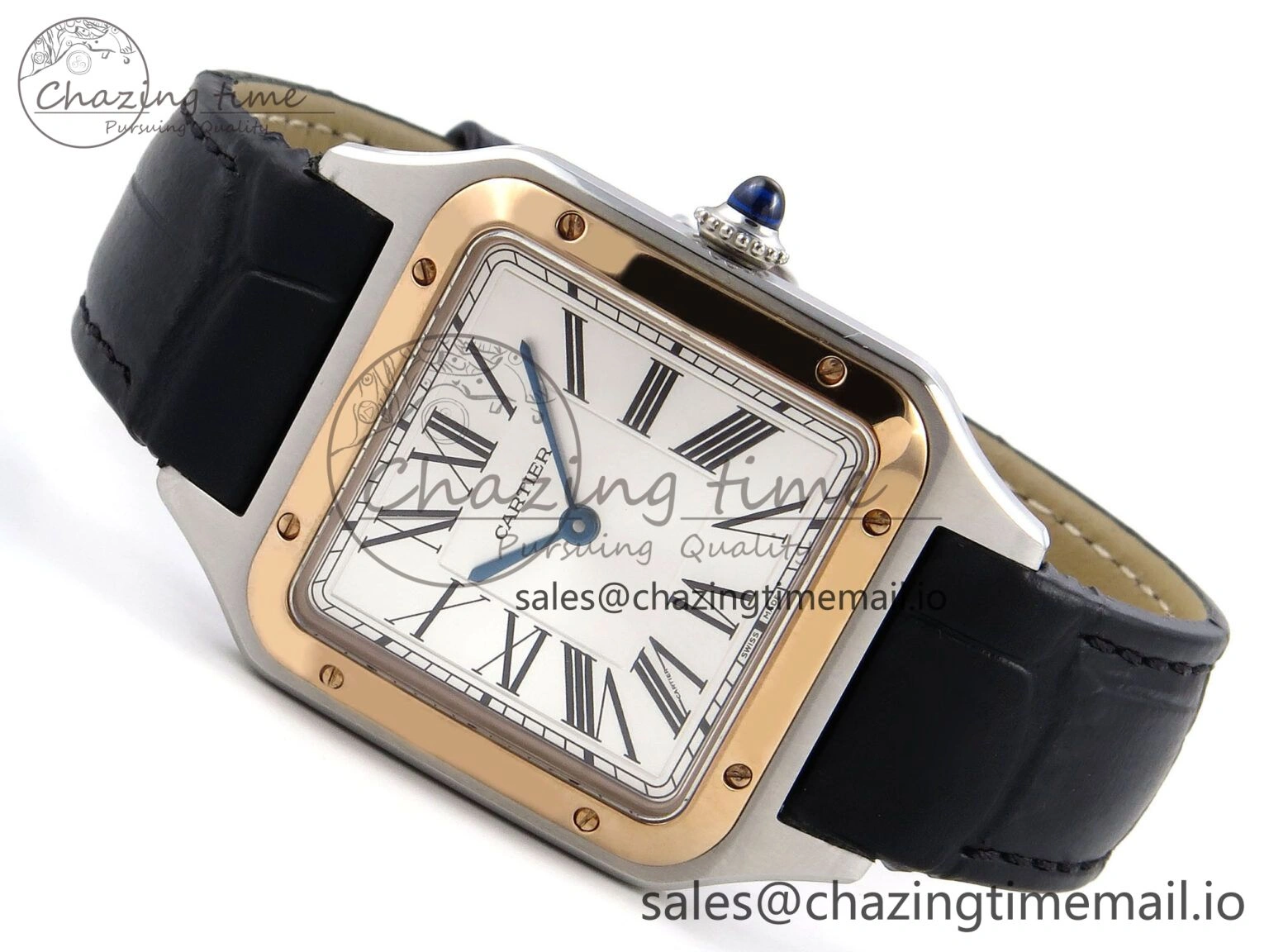 Santos Dumont 31.4mm SS RG AF 1:1 Best Edition Silver Dial on Black Croco Strap A157