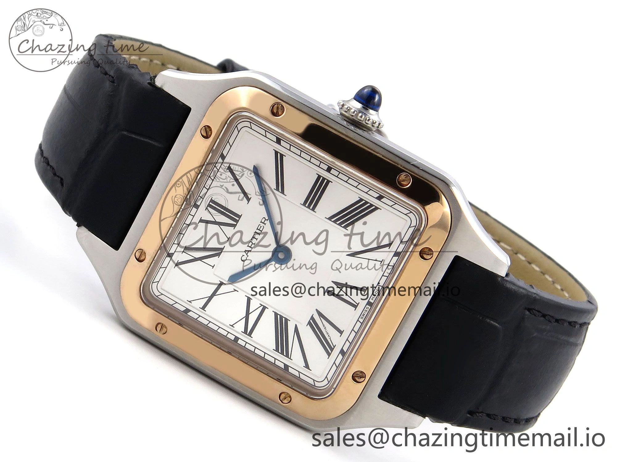 Santos Dumont 31.4mm SS RG AF 1:1 Best Edition Silver Dial on Black Croco Strap A157