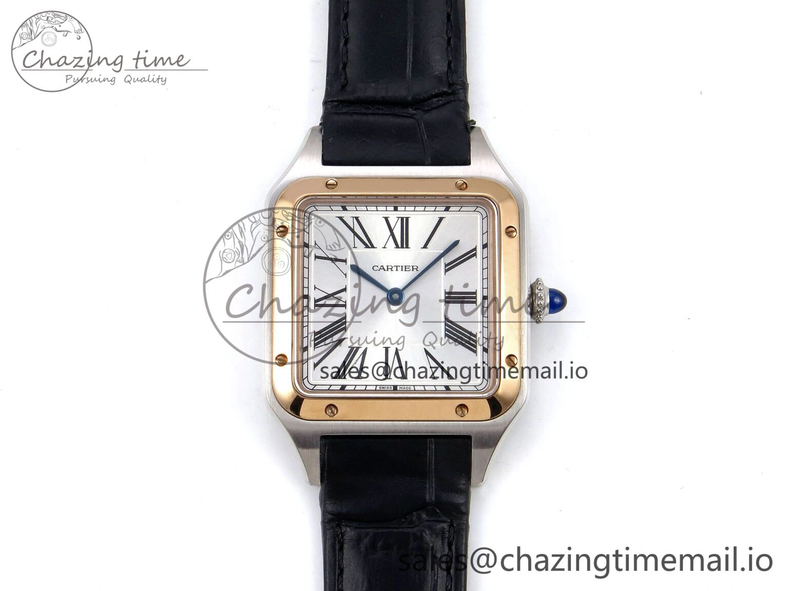 Santos Dumont 31.4mm SS RG AF 1:1 Best Edition Silver Dial on Black Croco Strap A157