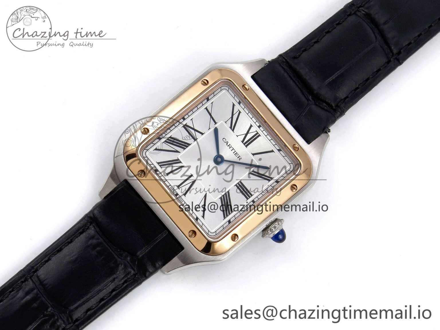 Santos Dumont 31.4mm SS RG AF 1:1 Best Edition Silver Dial on Black Croco Strap A157