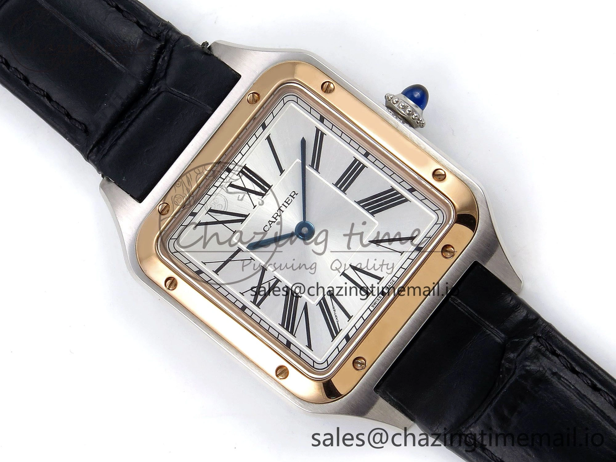 Santos Dumont 31.4mm SS RG AF 1:1 Best Edition Silver Dial on Black Croco Strap A157