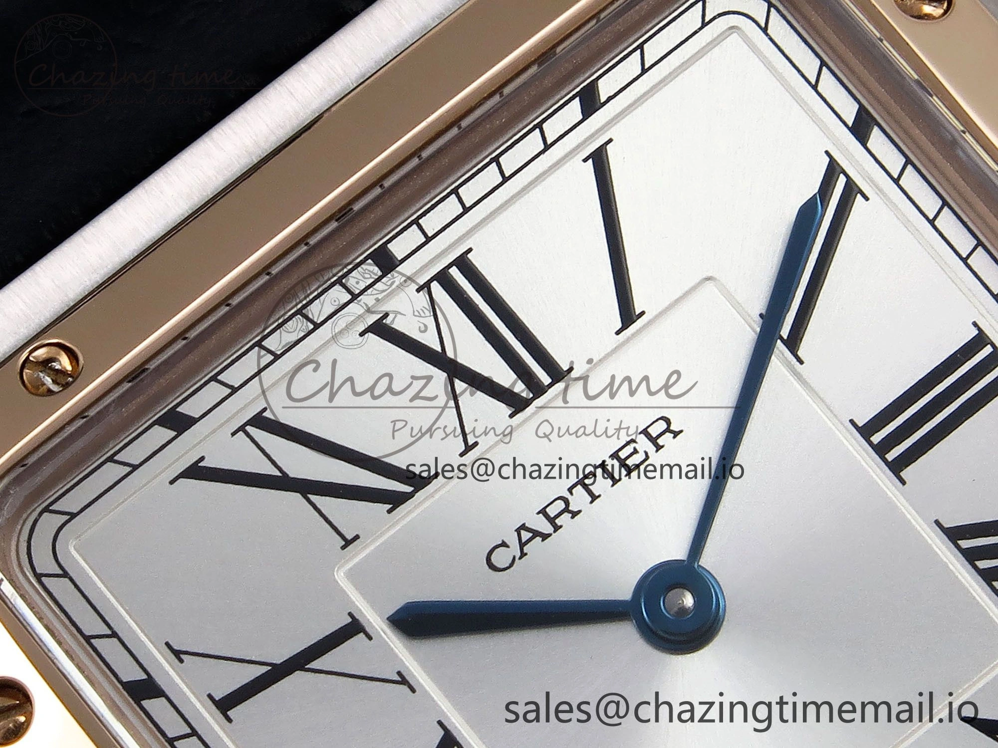 Santos Dumont 31.4mm SS RG AF 1:1 Best Edition Silver Dial on Black Croco Strap A157