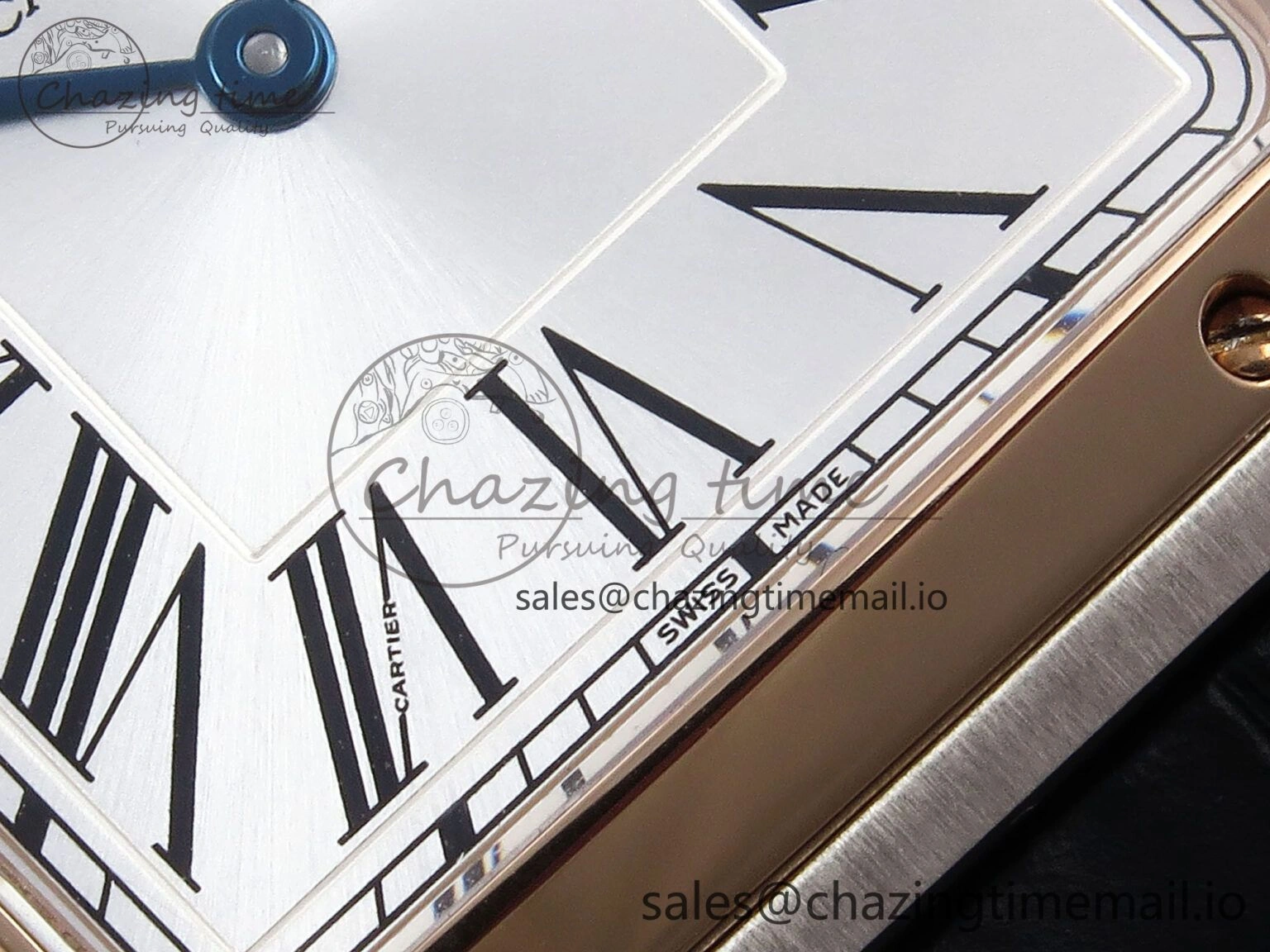 Santos Dumont 31.4mm SS RG AF 1:1 Best Edition Silver Dial on Black Croco Strap A157