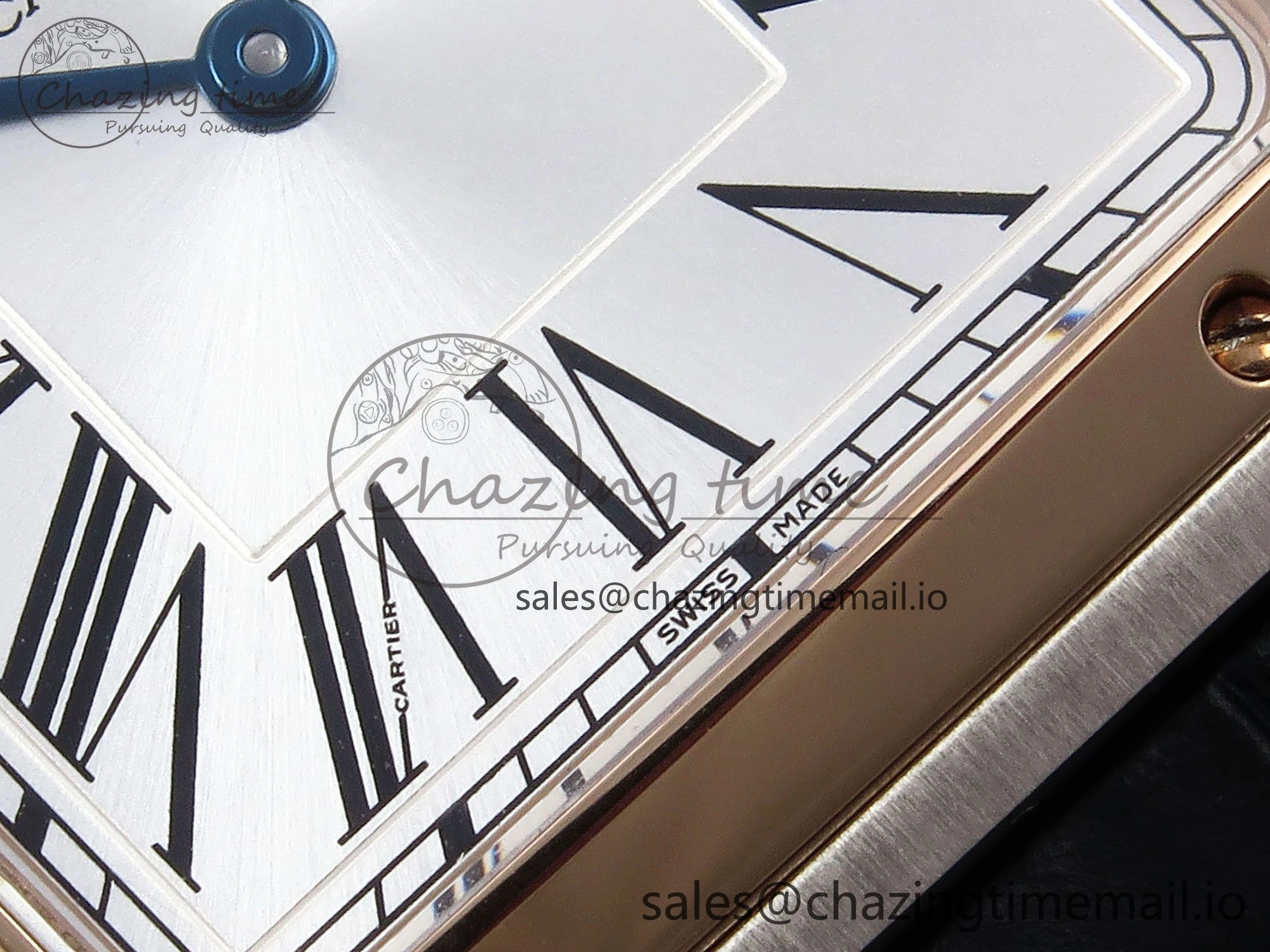 Santos Dumont 31.4mm SS RG AF 1:1 Best Edition Silver Dial on Black Croco Strap A157
