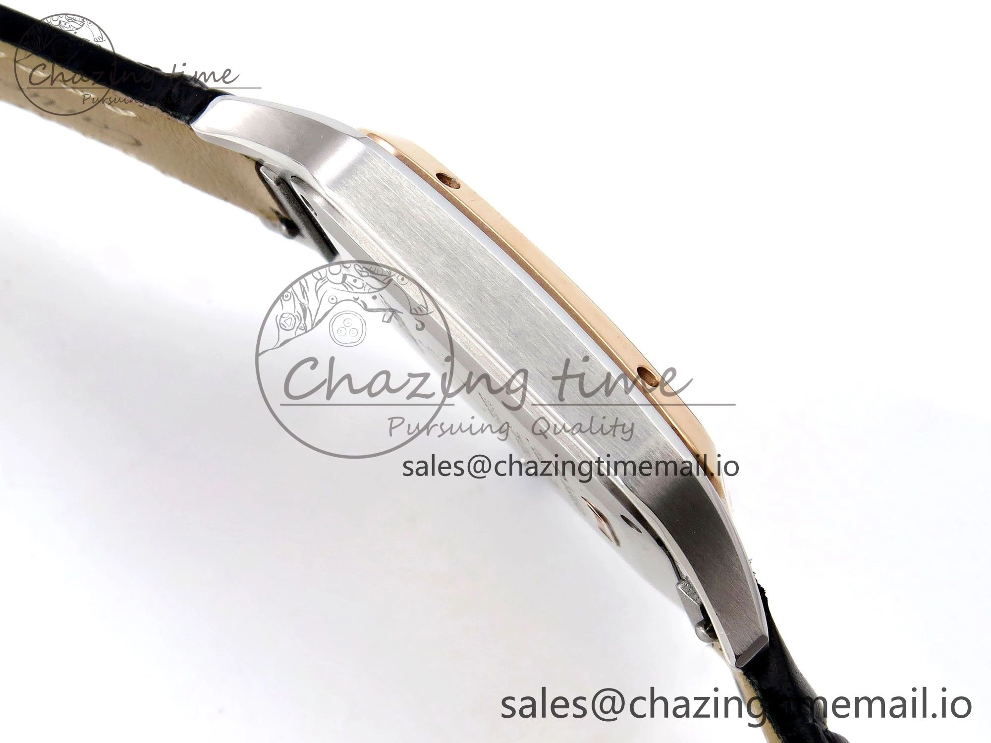Santos Dumont 31.4mm SS RG AF 1:1 Best Edition Silver Dial on Black Croco Strap A157