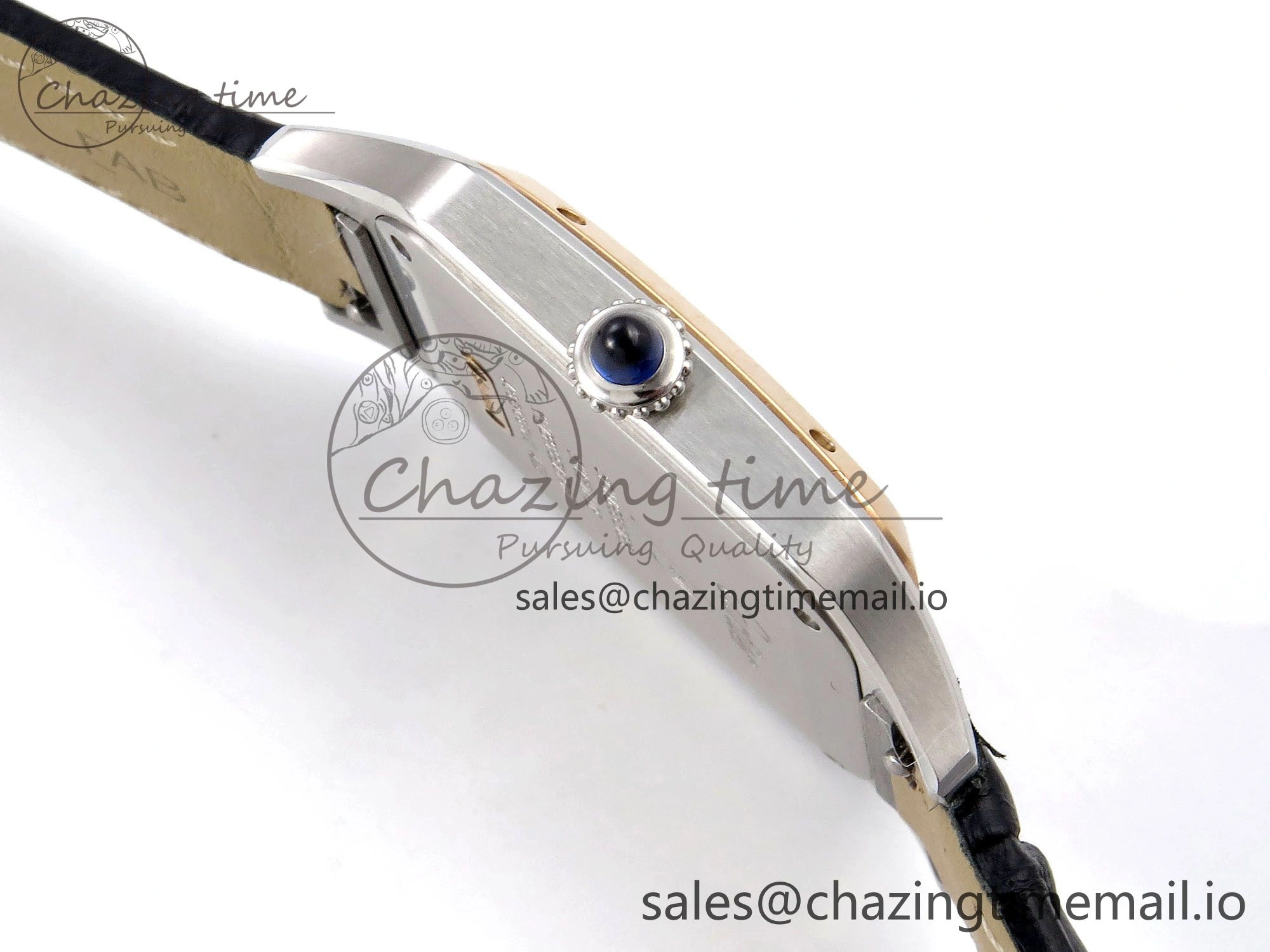 Santos Dumont 31.4mm SS RG AF 1:1 Best Edition Silver Dial on Black Croco Strap A157