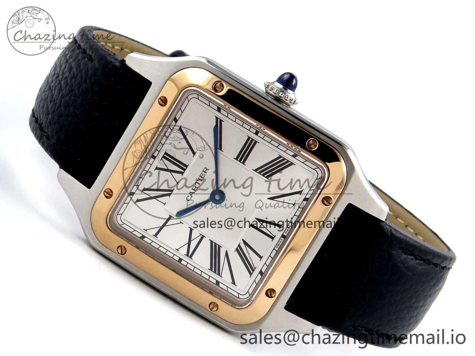 Santos Dumont 31.4mm SS RG AF 1:1 Best Edition Silver Dial on Black Leather Strap A157