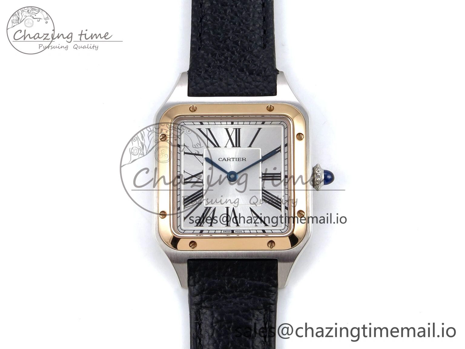 Santos Dumont 31.4mm SS RG AF 1:1 Best Edition Silver Dial on Black Leather Strap A157