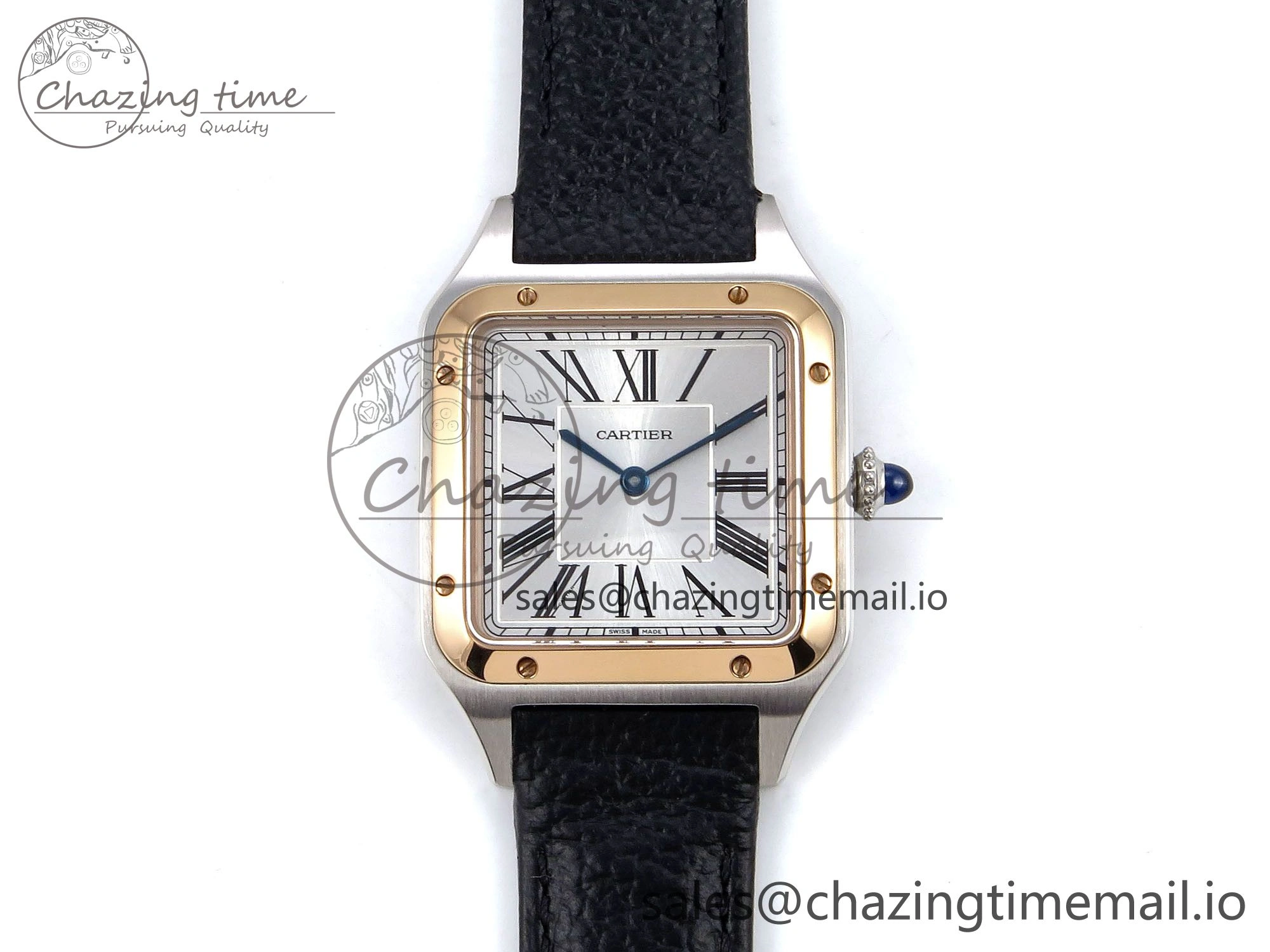 Santos Dumont 31.4mm SS RG AF 1:1 Best Edition Silver Dial on Black Leather Strap A157