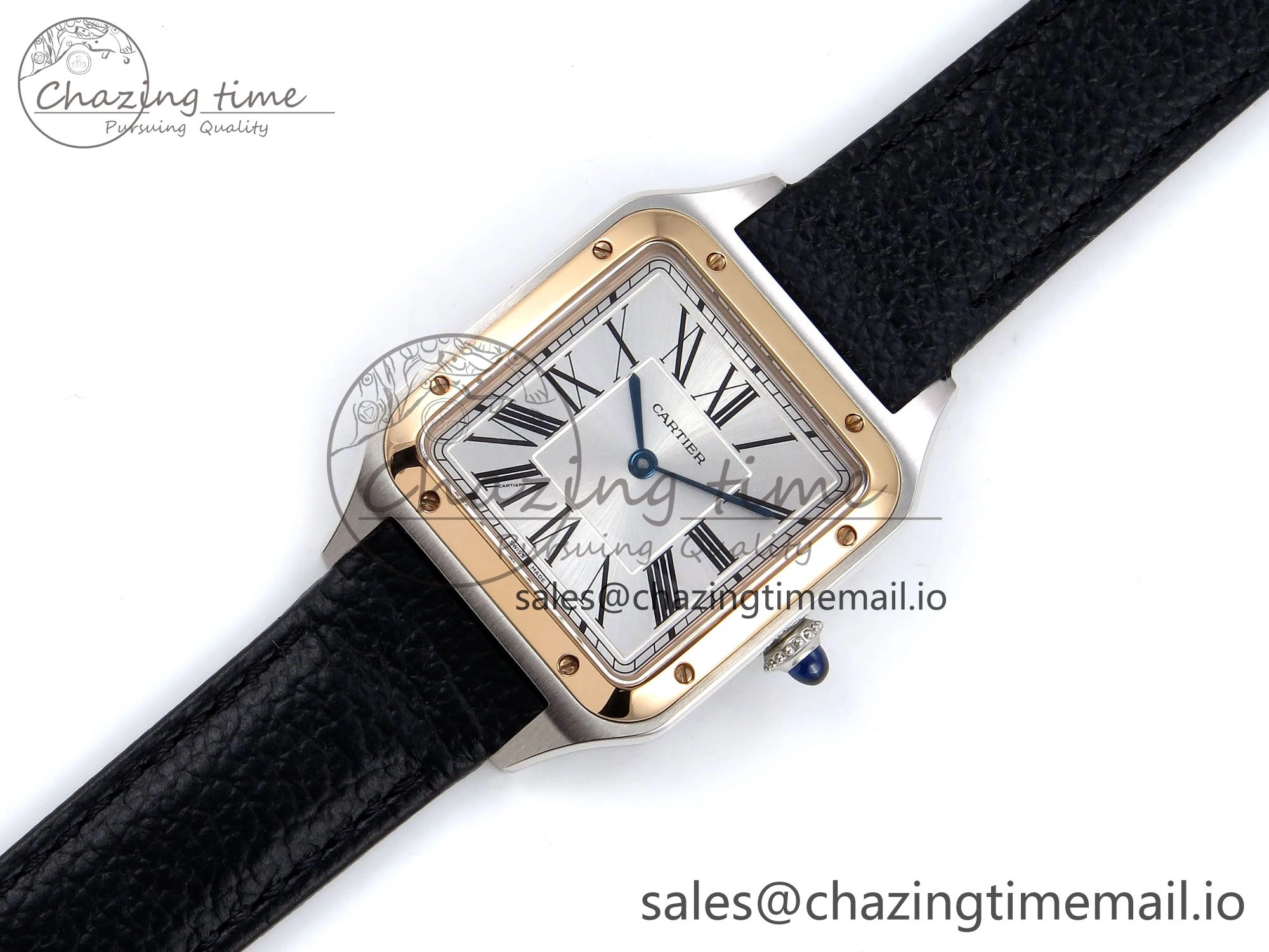 Santos Dumont 31.4mm SS RG AF 1:1 Best Edition Silver Dial on Black Leather Strap A157