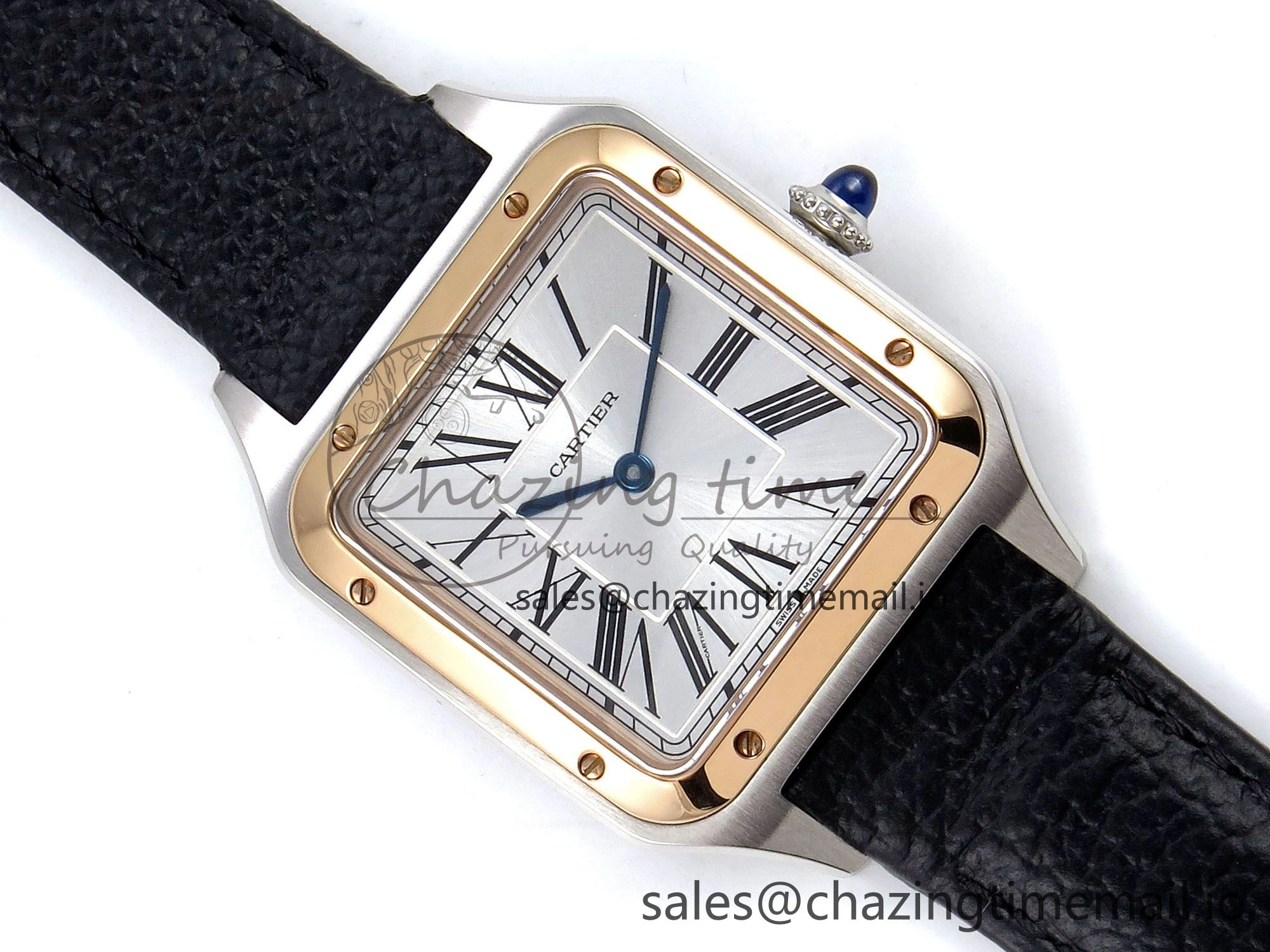Santos Dumont 31.4mm SS RG AF 1:1 Best Edition Silver Dial on Black Leather Strap A157