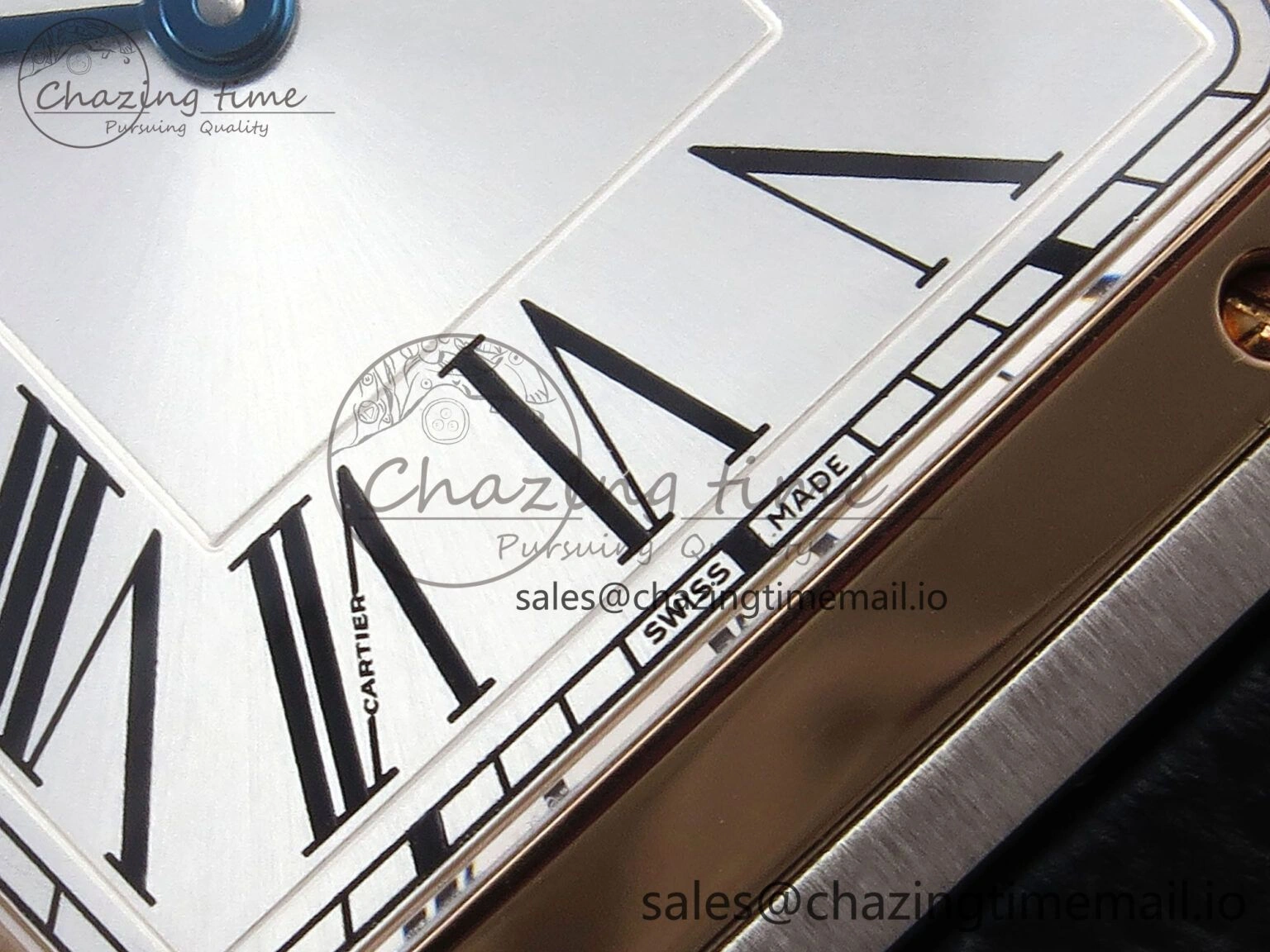 Santos Dumont 31.4mm SS RG AF 1:1 Best Edition Silver Dial on Black Leather Strap A157