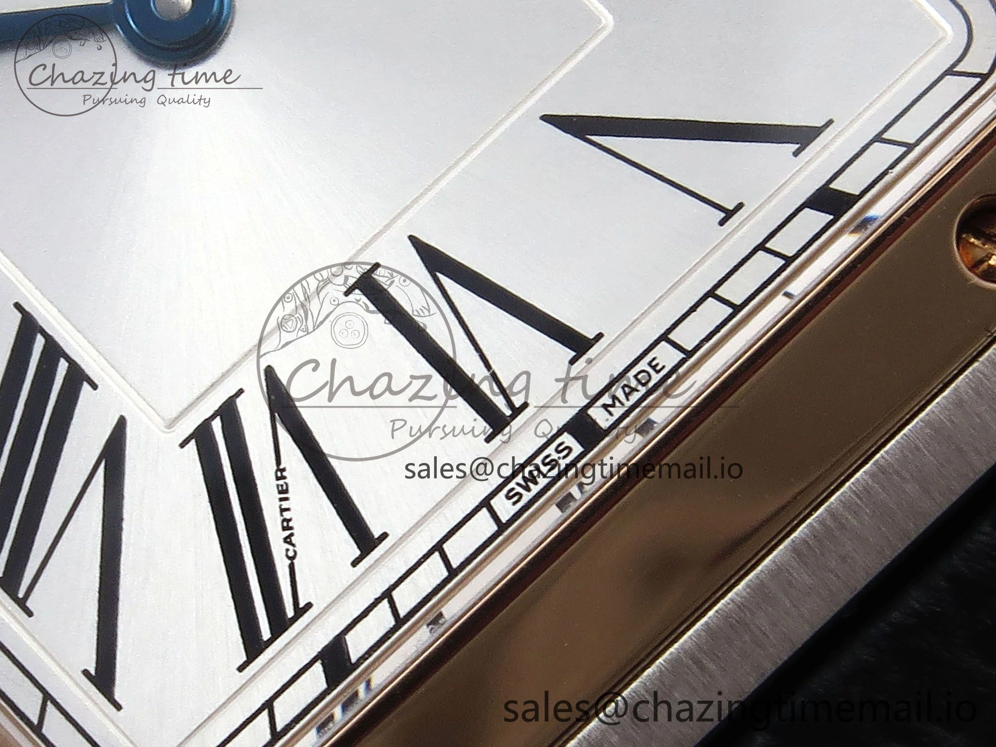 Santos Dumont 31.4mm SS RG AF 1:1 Best Edition Silver Dial on Black Leather Strap A157