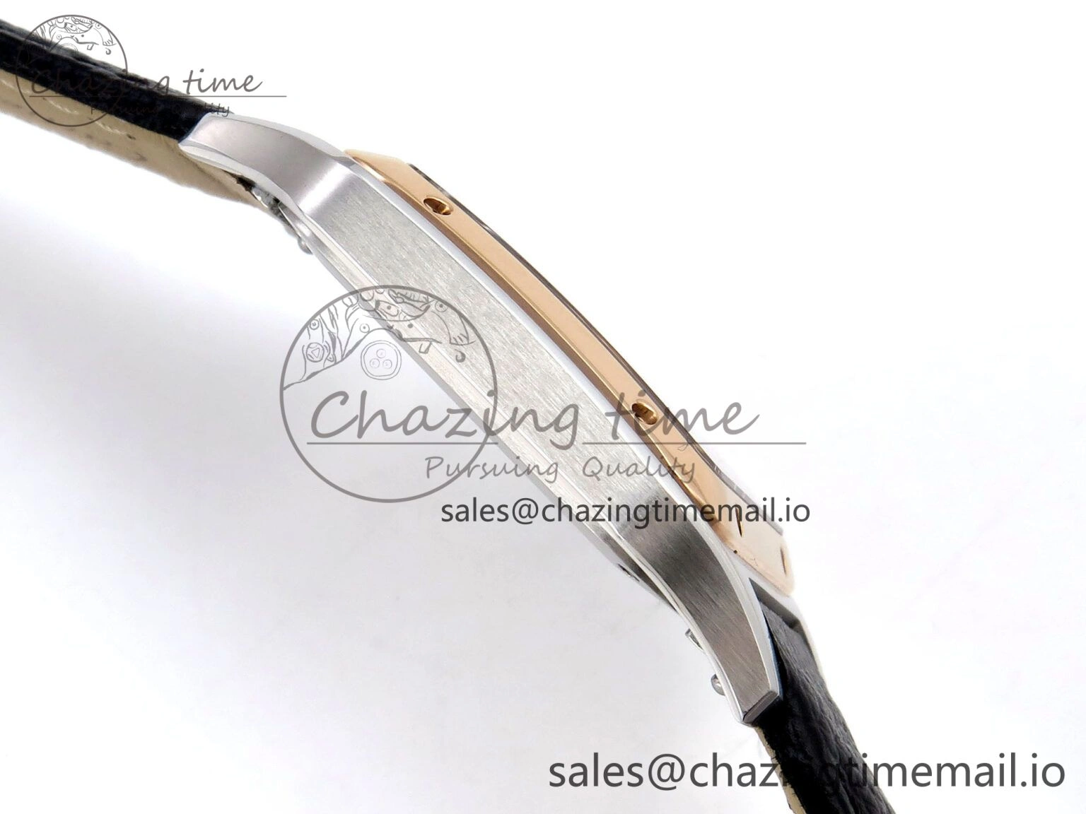 Santos Dumont 31.4mm SS RG AF 1:1 Best Edition Silver Dial on Black Leather Strap A157