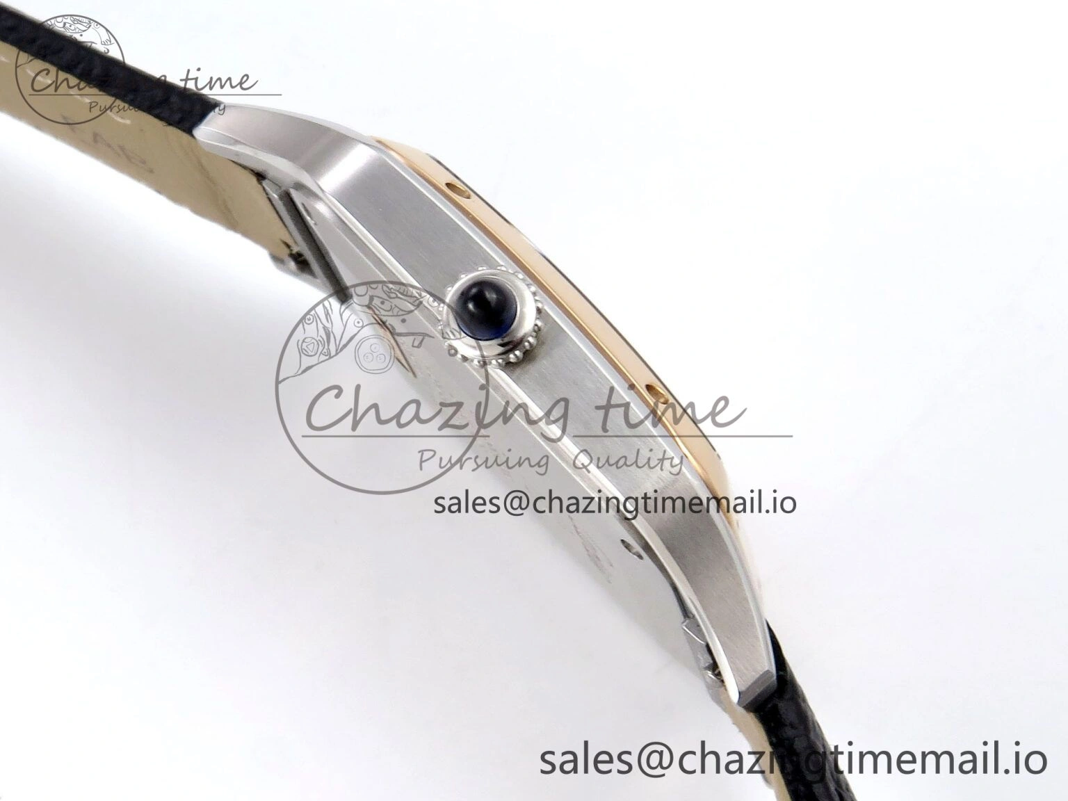 Santos Dumont 31.4mm SS RG AF 1:1 Best Edition Silver Dial on Black Leather Strap A157